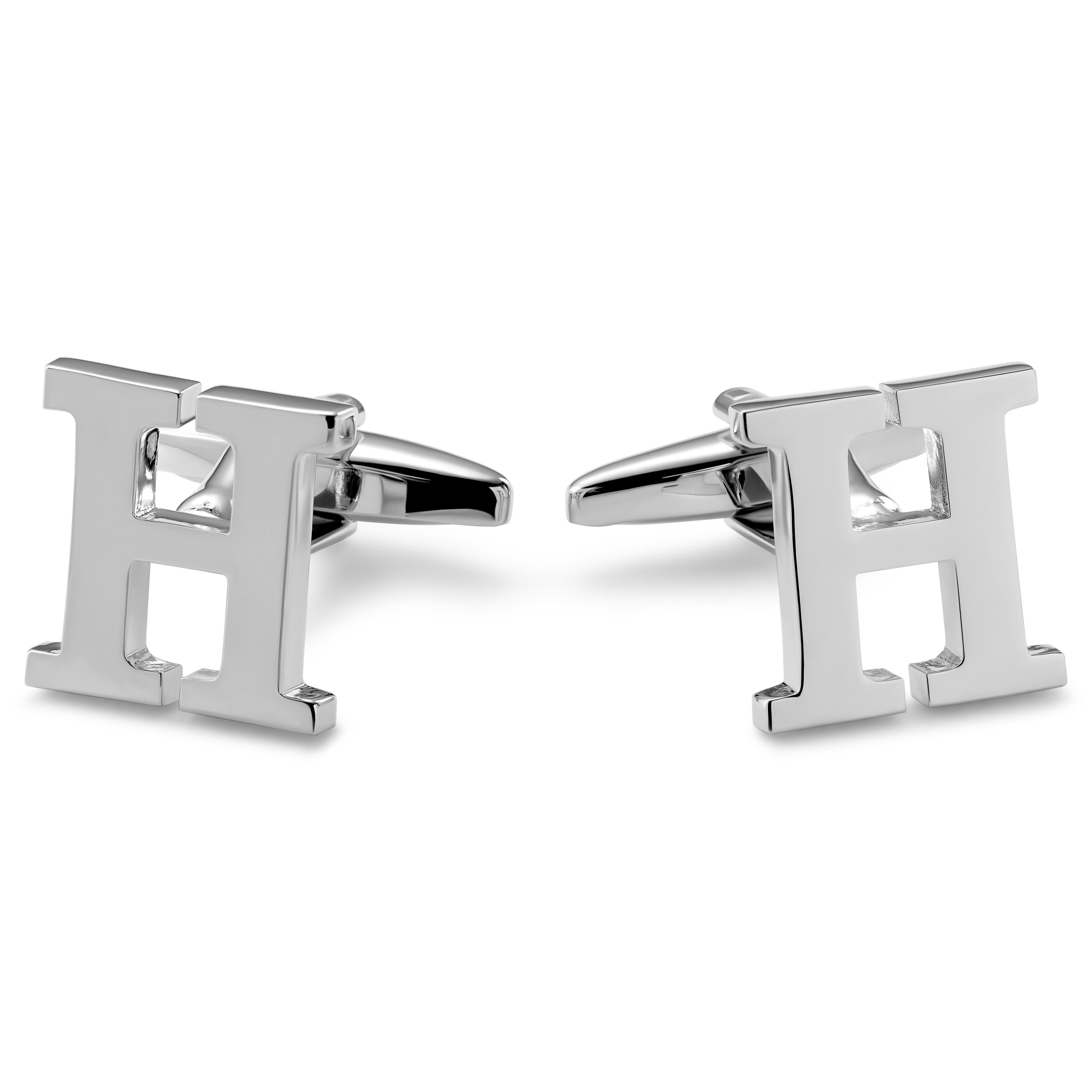 Silver-tone Initial H Cufflinks