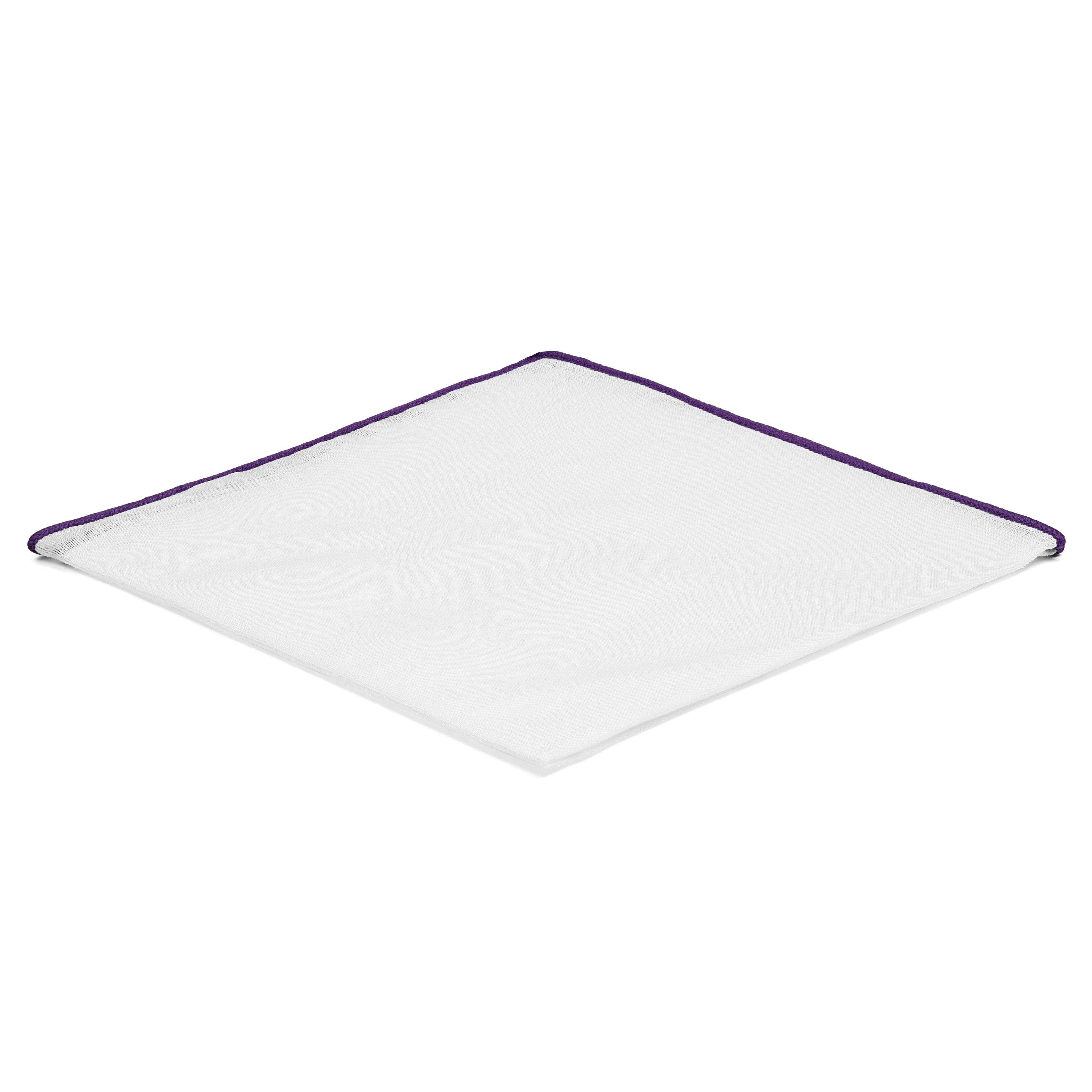 White Pocket Square with Purple Edges