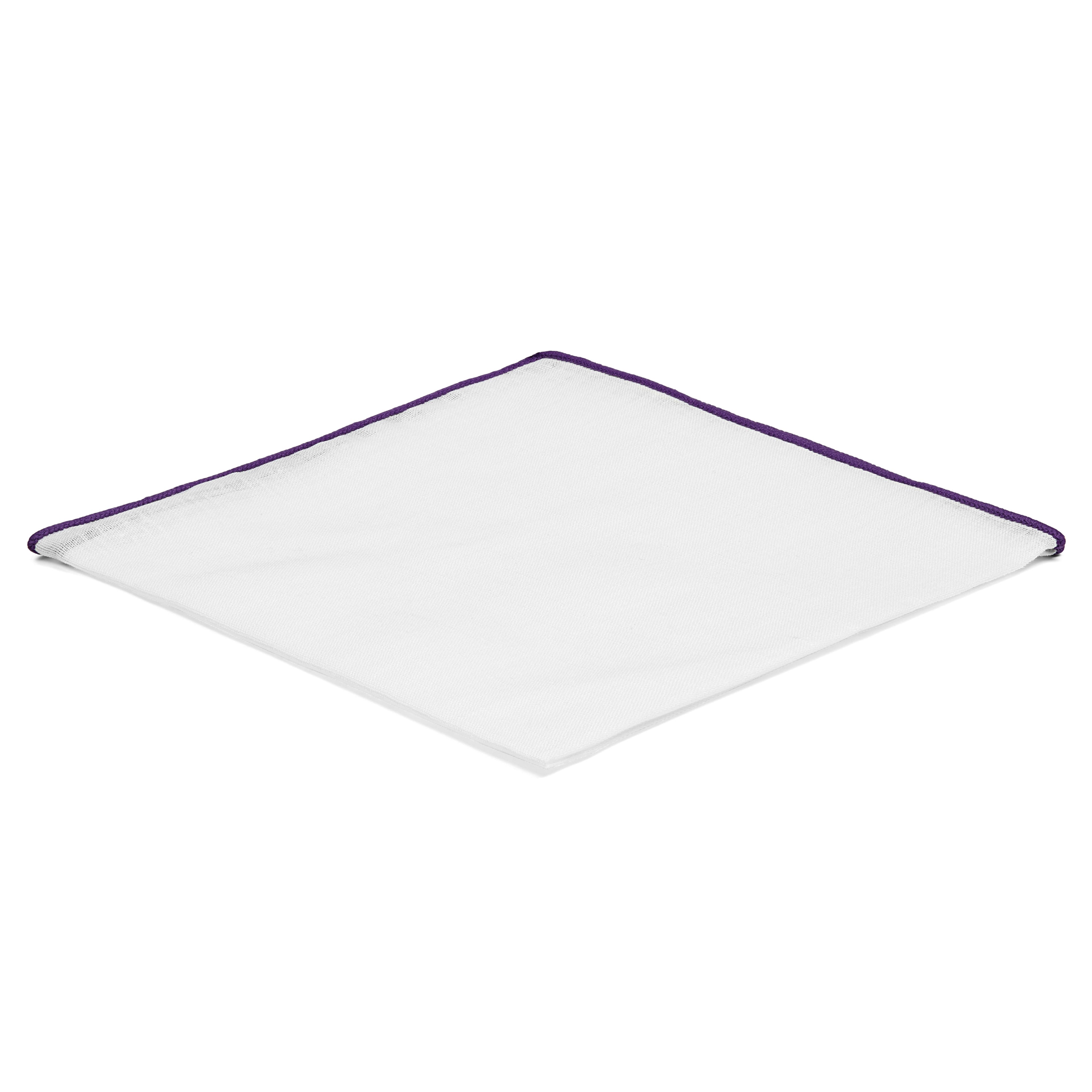 White Pocket Square with Purple Edges White Pocket Square with Purple Edges