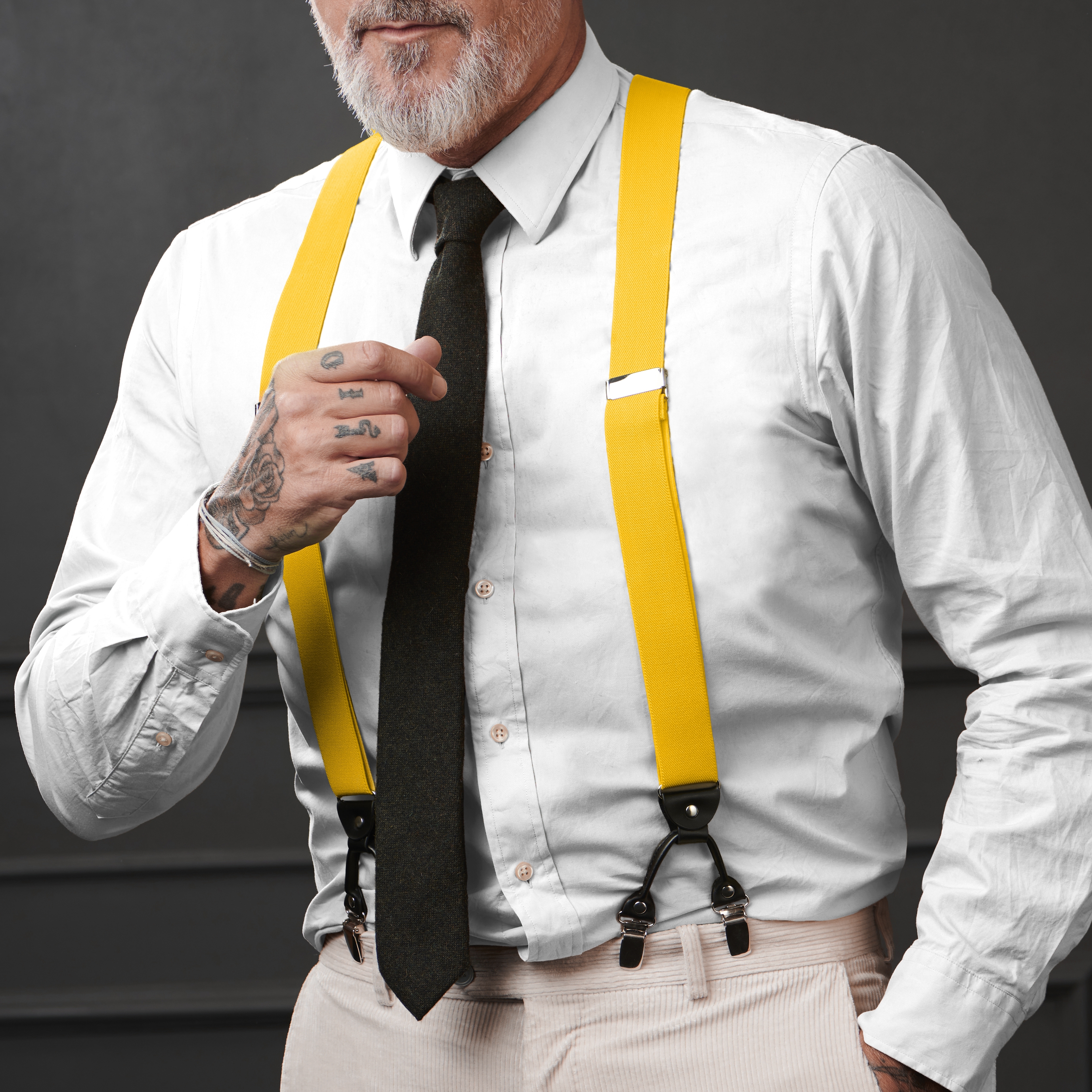 Bretelles larges à pinces jaune doré - 4