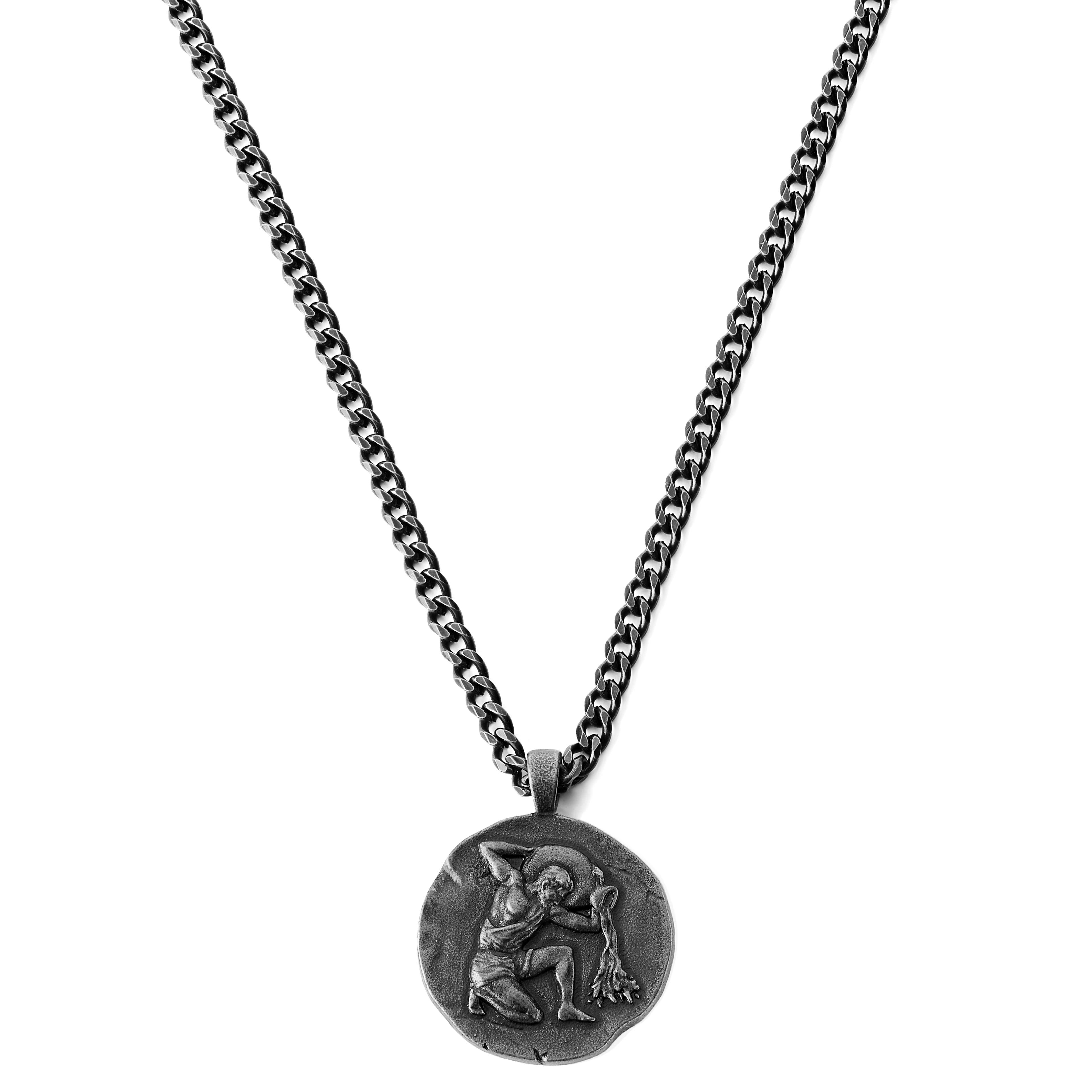 Astro | Silver-Tone Stainless Steel Aquarius Zodiac Sign Necklace