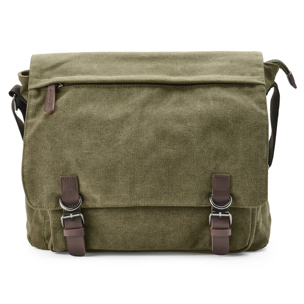 hover: Army Green Canvas Messenger Bag hover: Army Green Canvas Messenger Bag