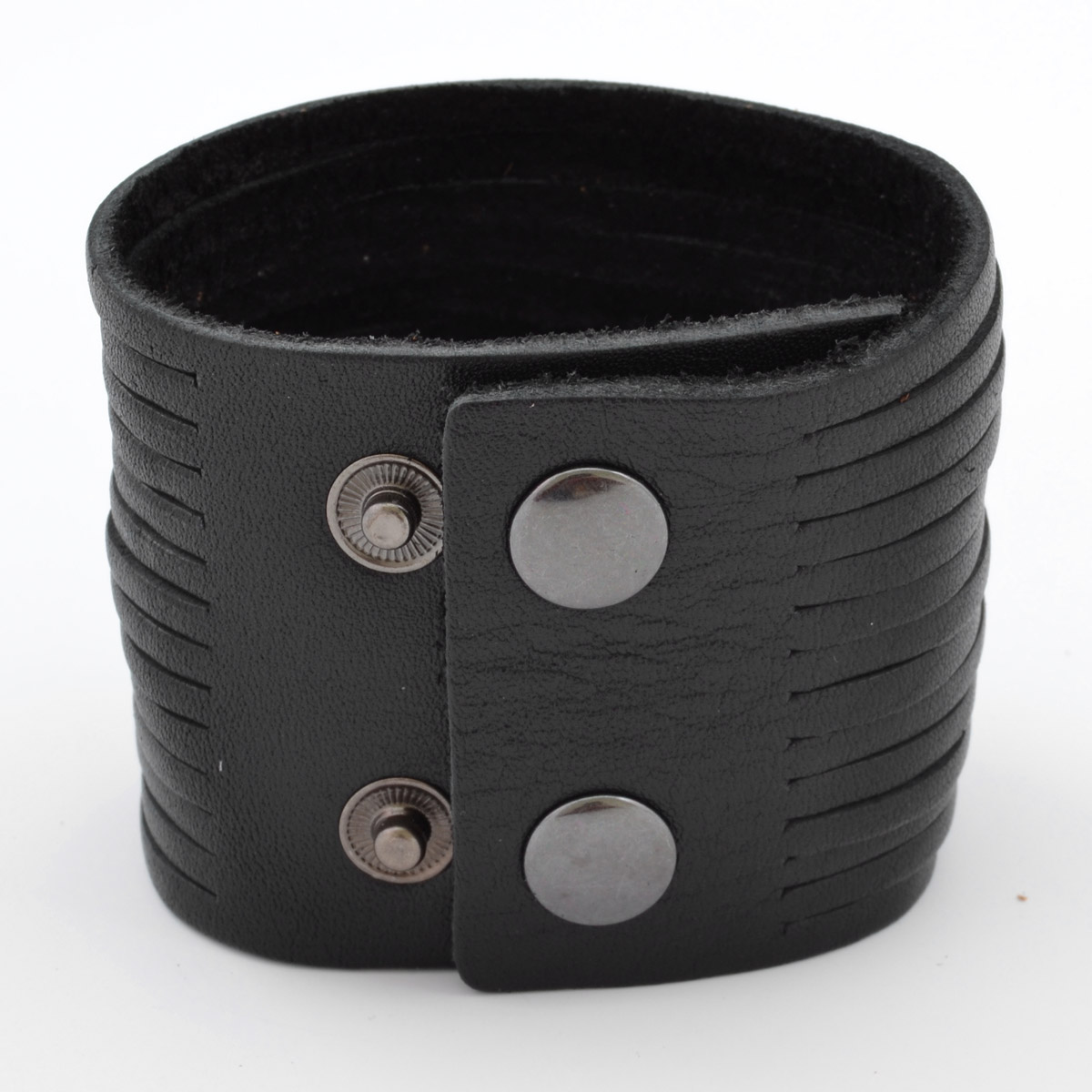 Black Wide Multi Leather Bracelet - 2