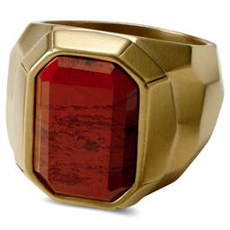 Χρυσαφί Ατσάλινο Δαχτυλίδι Σφραγίδα με Κόκκινη Πέτρα Jasper Jax Signet
