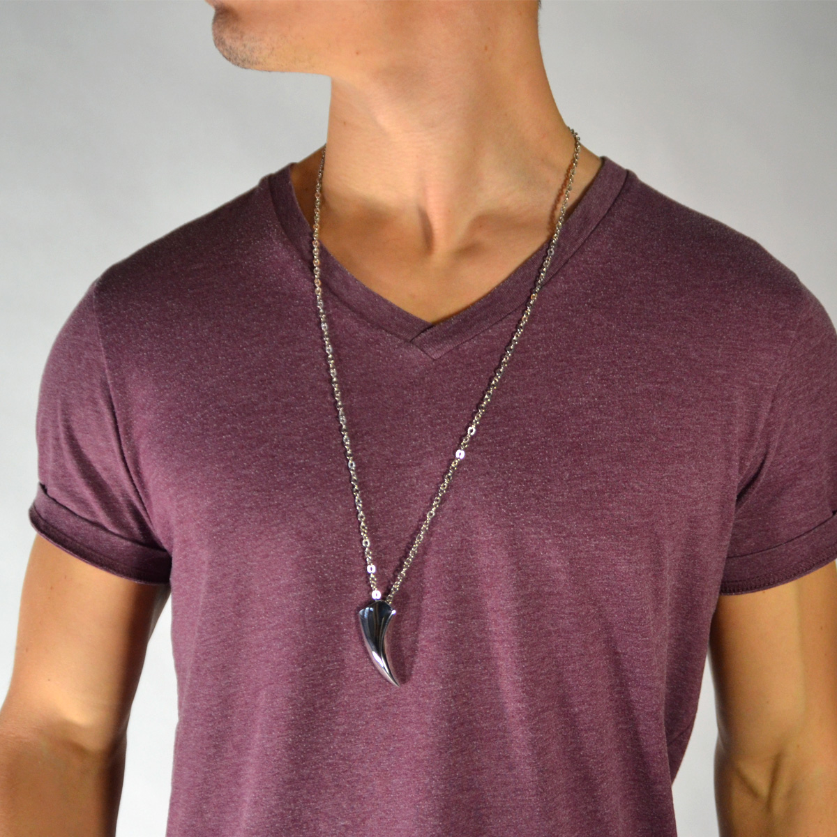 Silberfarbene Zahn Stahl Halskette - 3