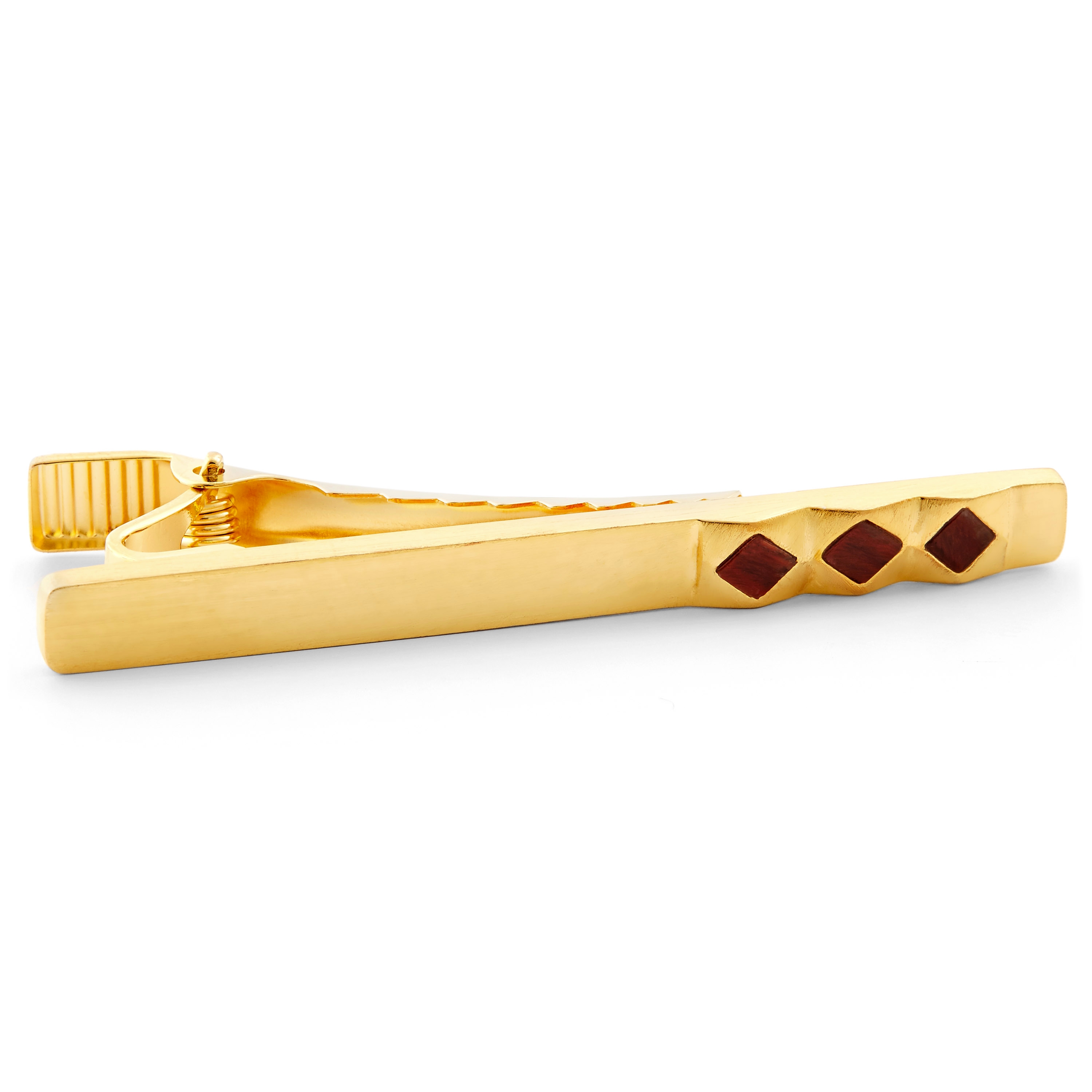 Wellige Vergoldete 925er Silber Krawattenklammer Mit Rotem Stein  - 1