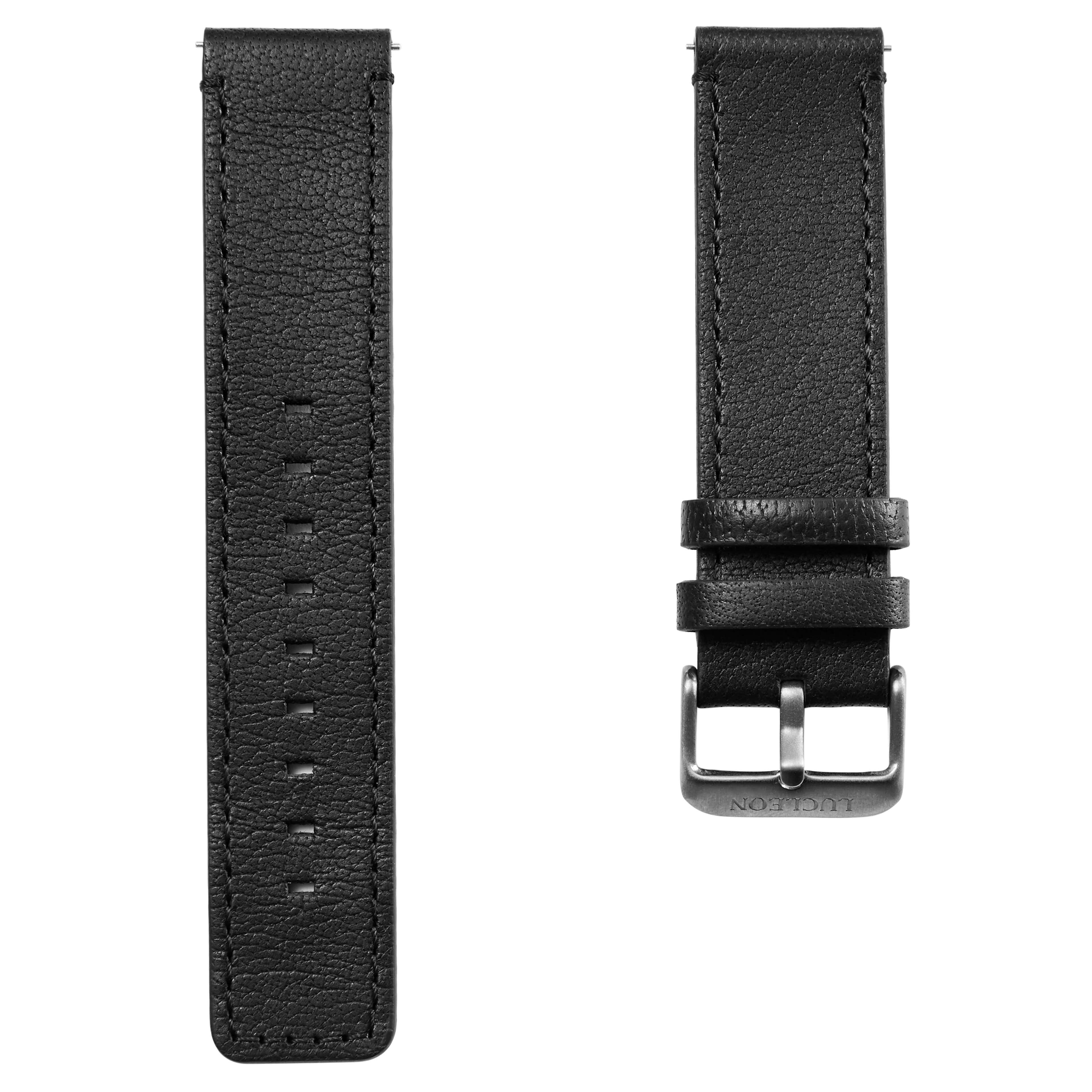 Bracelet de montre en cuir noir avec boucle gris gunmetal