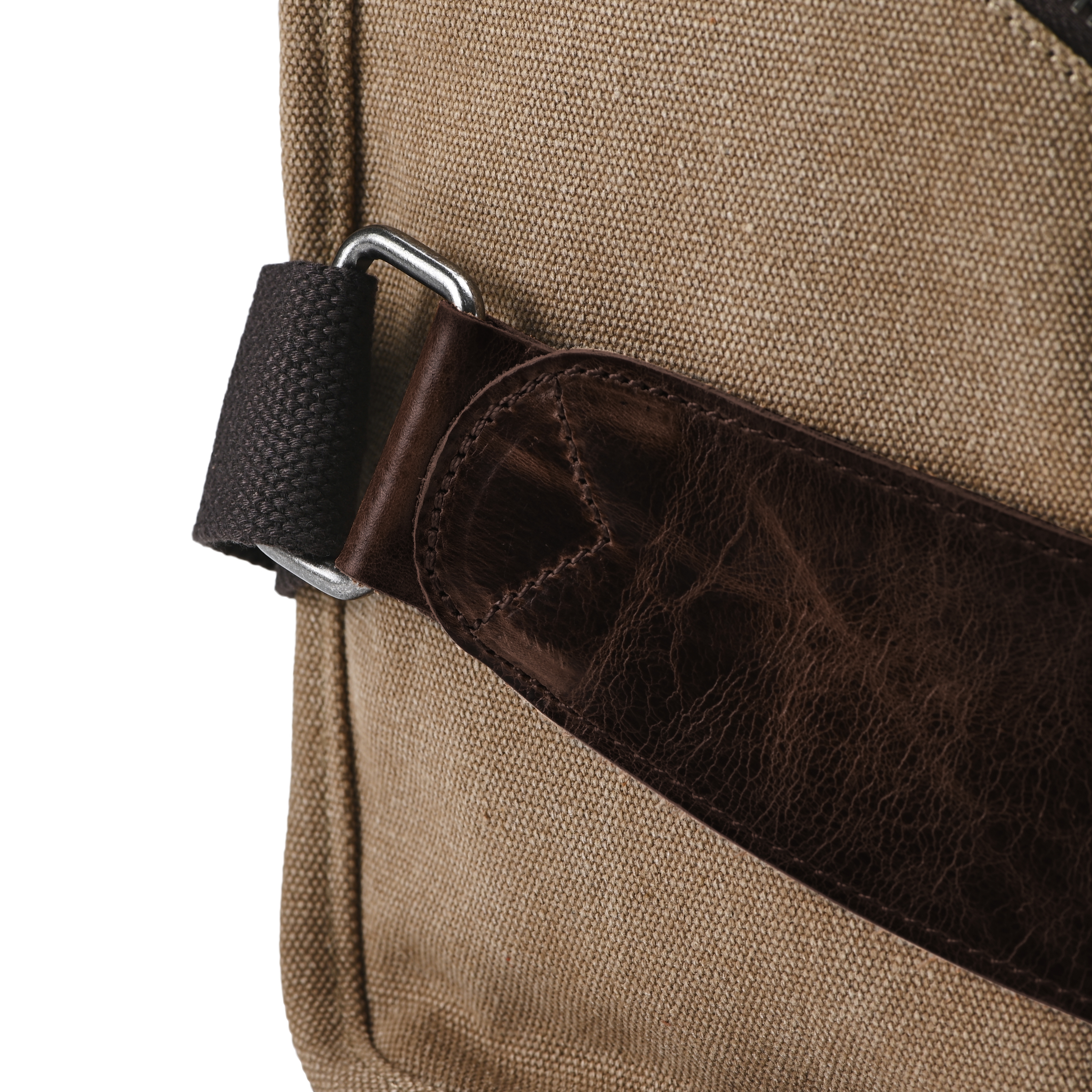 Crossbody Axelremsväska i Kakifärgad Canvas & Läder - 10
