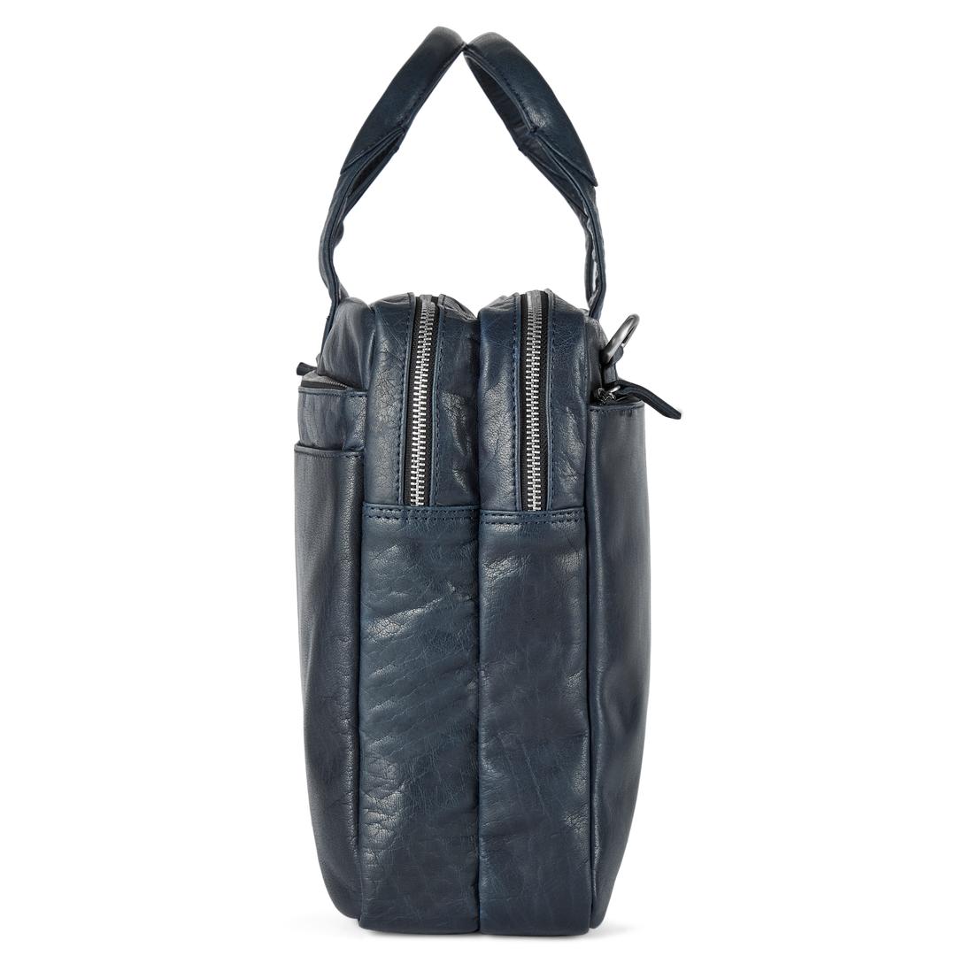 Montreal Navy Blue Leather Laptop Bag | In stock! | Lucleon