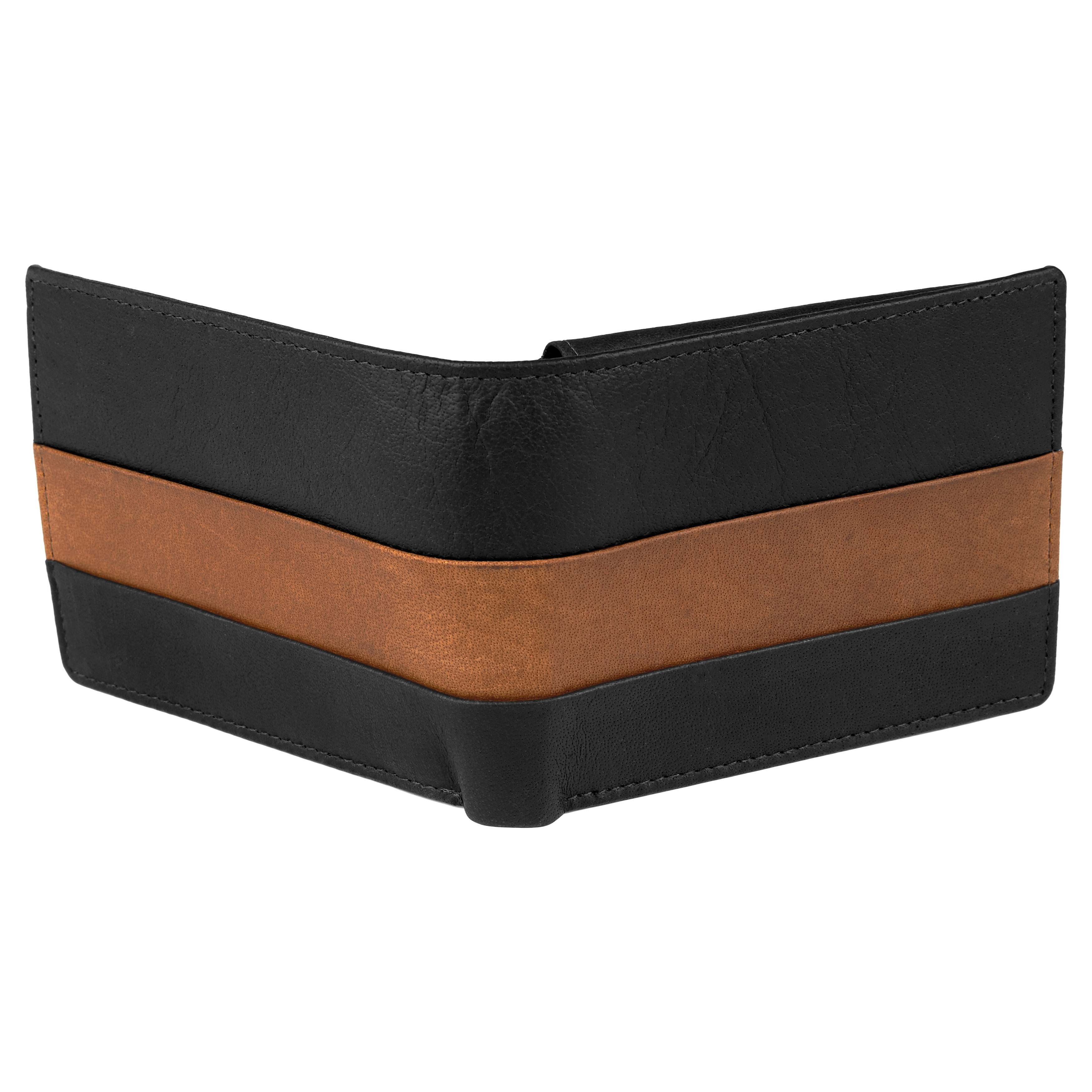 Cartera de cuero plisada en negro y canela Oxford - 3