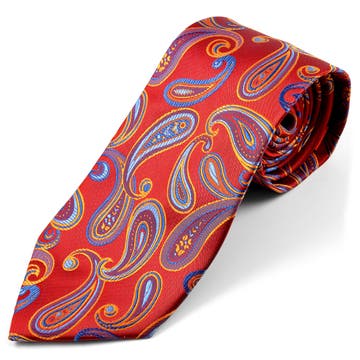 Červená hodvábna kravata s Paisley vzorom