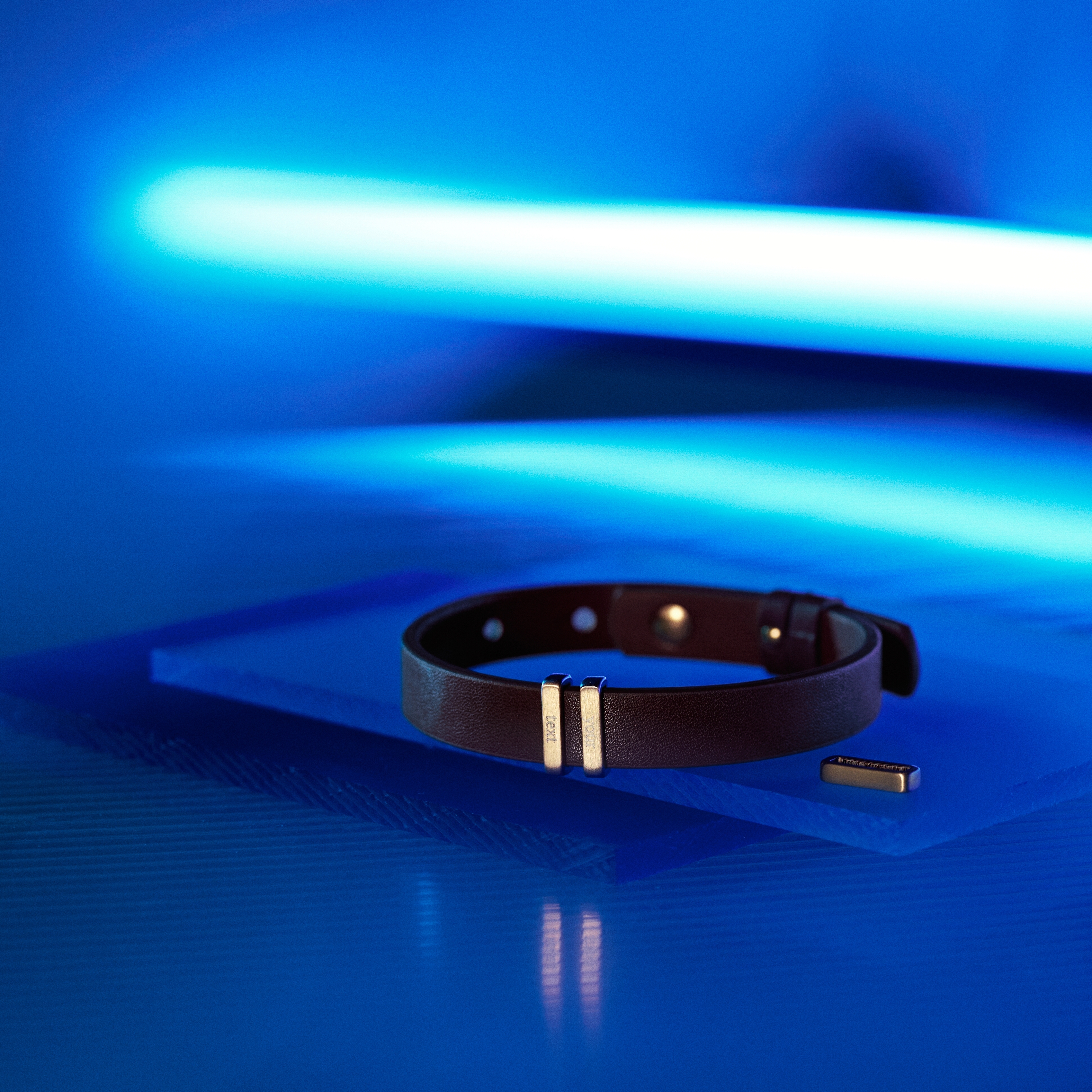 Nomen | Bracciale con targhetta e dettagli color oro in pelle marrone - 2