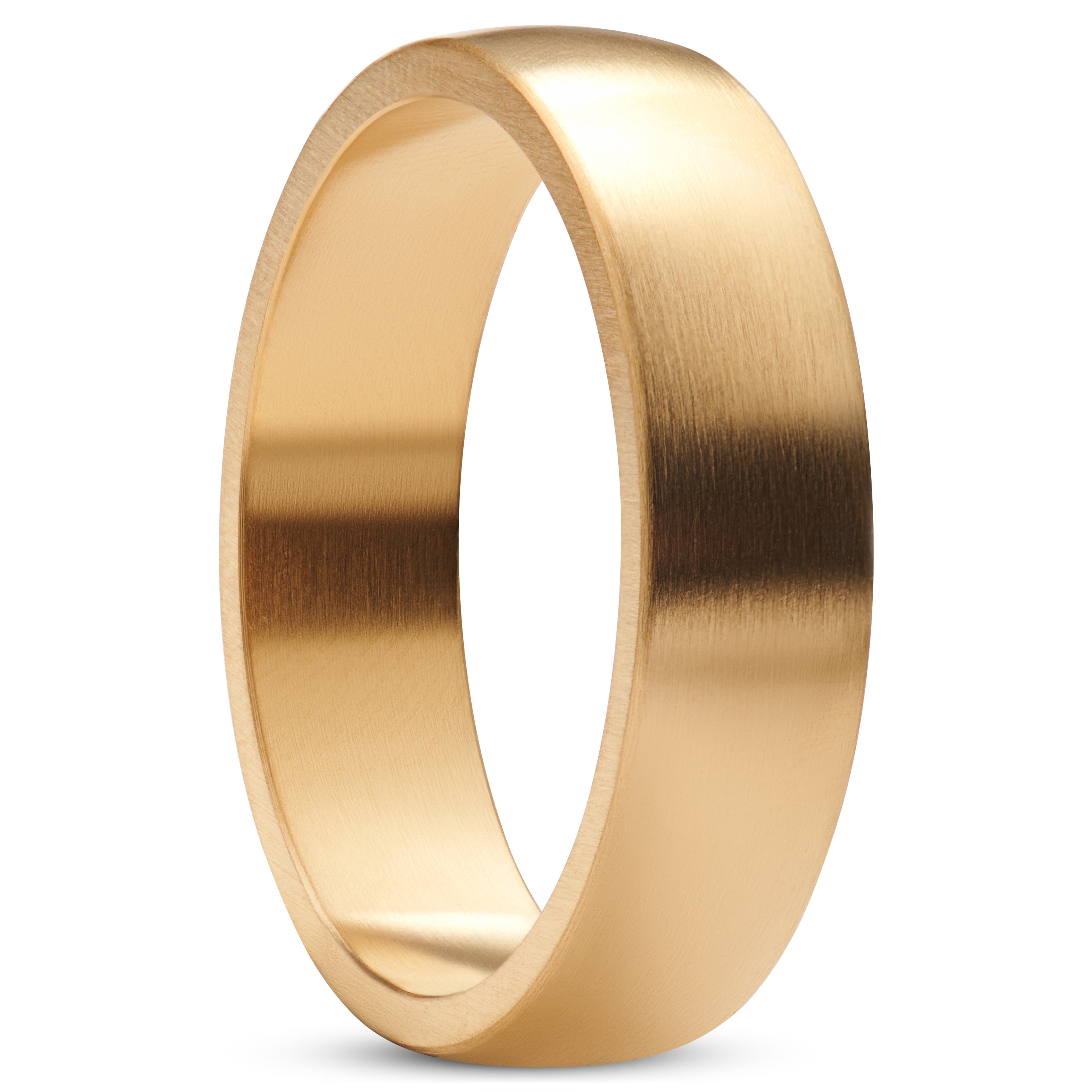 Ferrum | 6 mm Brushed Gold-tone Stainless Steel D-Shape Ring