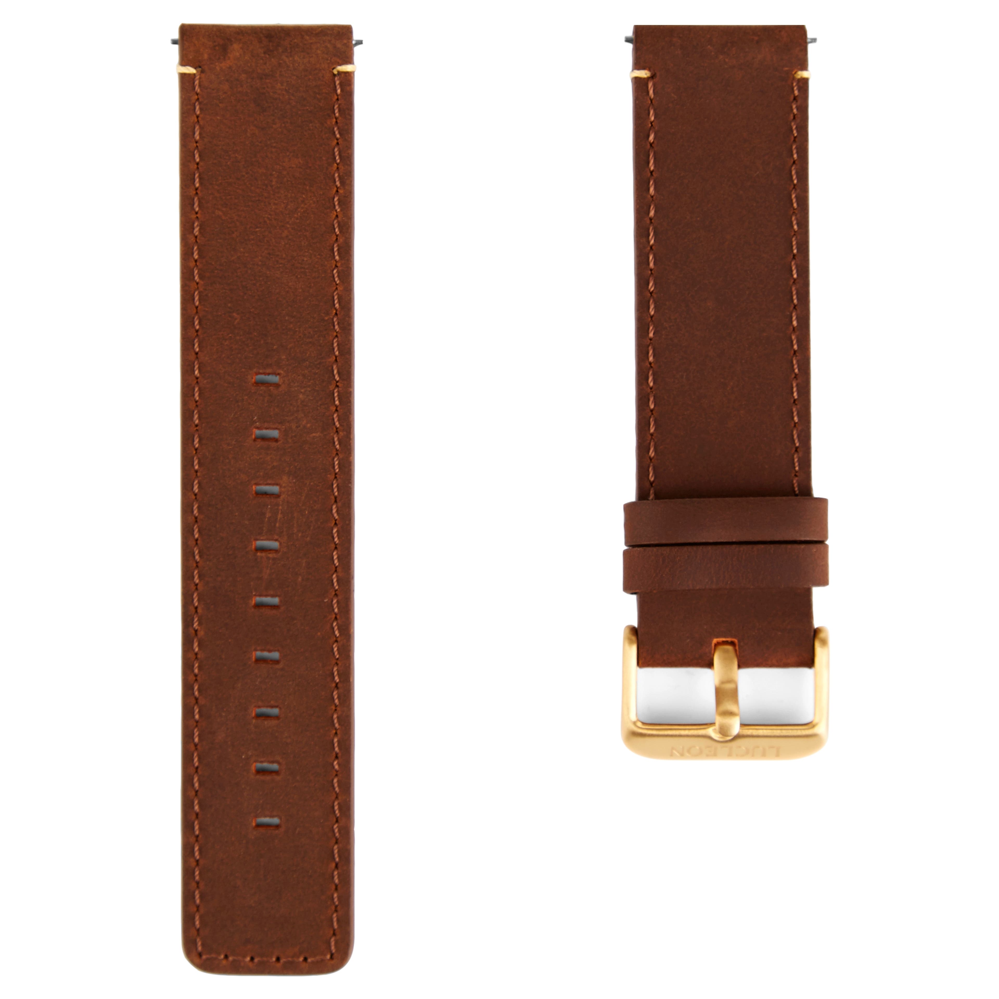 Bracelet de montre marron et or avec points de couture crème