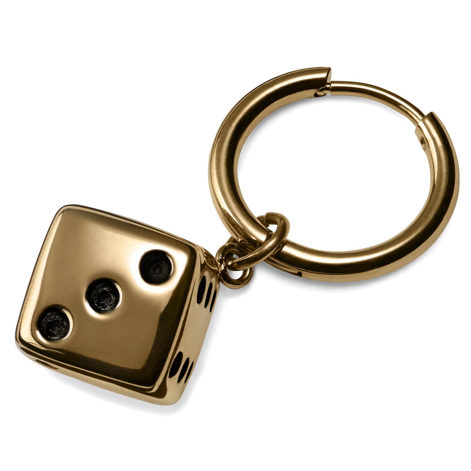 Brinco Argola em Aço Dourado com Pendente Dado Brinco Argola em Aço Dourado com Pendente Dado