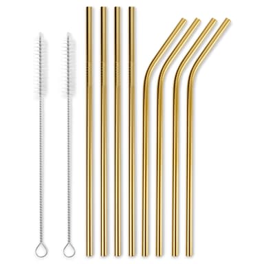 Paie aurii din oțel inoxidabil rezistente la mașina de spălat vase | Set de 8 bucăți Paie aurii din oțel inoxidabil rezistente la mașina de spălat vase | Set de 8 bucăți