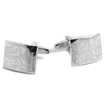 Rectangular Silver-Tone Unique Patterned Cufflinks