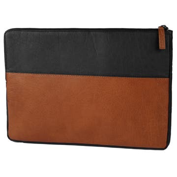 Oxford - Housse pour ordinateur portable en cuir noir et marron