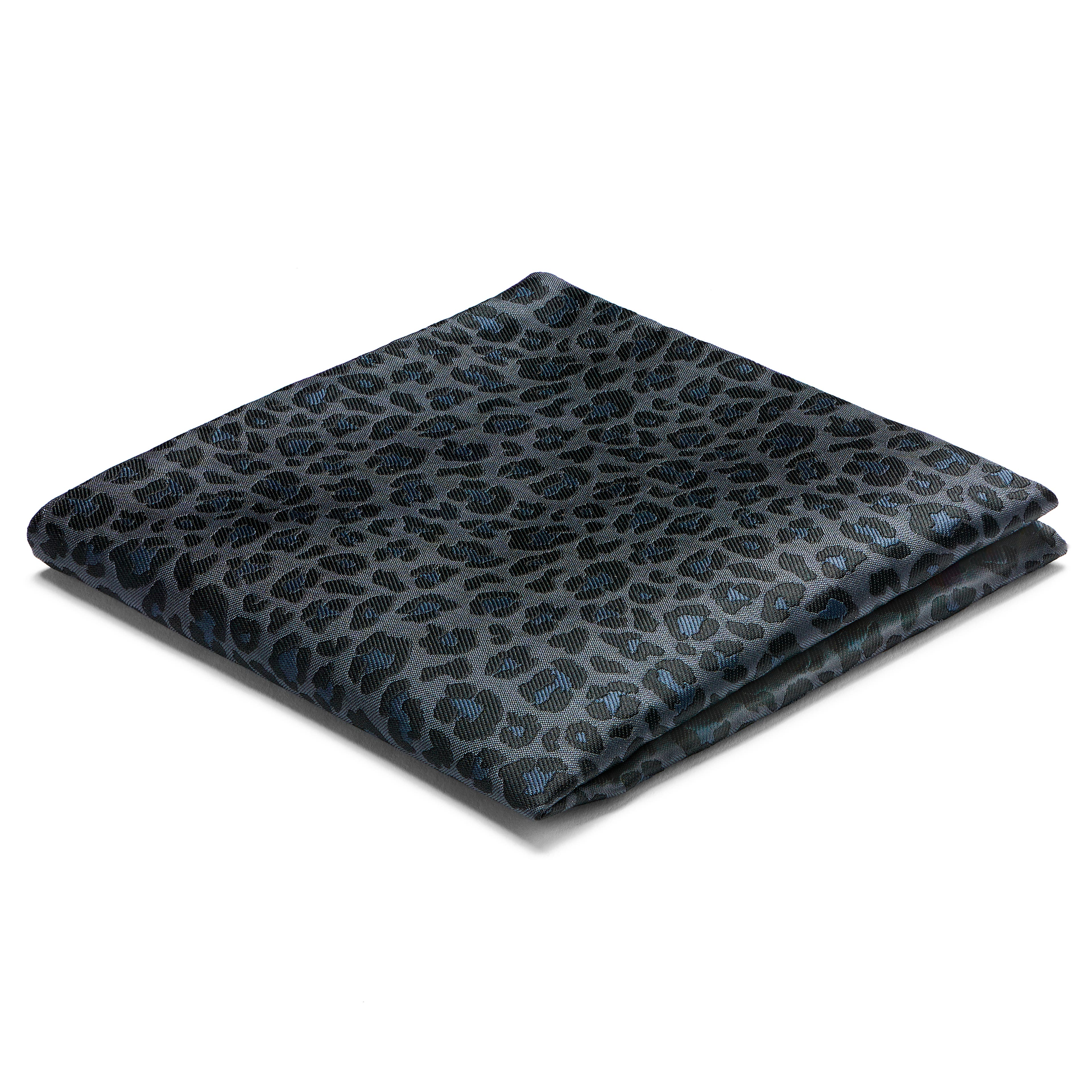 Grey Double-Sided Pocket Square with Leopard Pattern