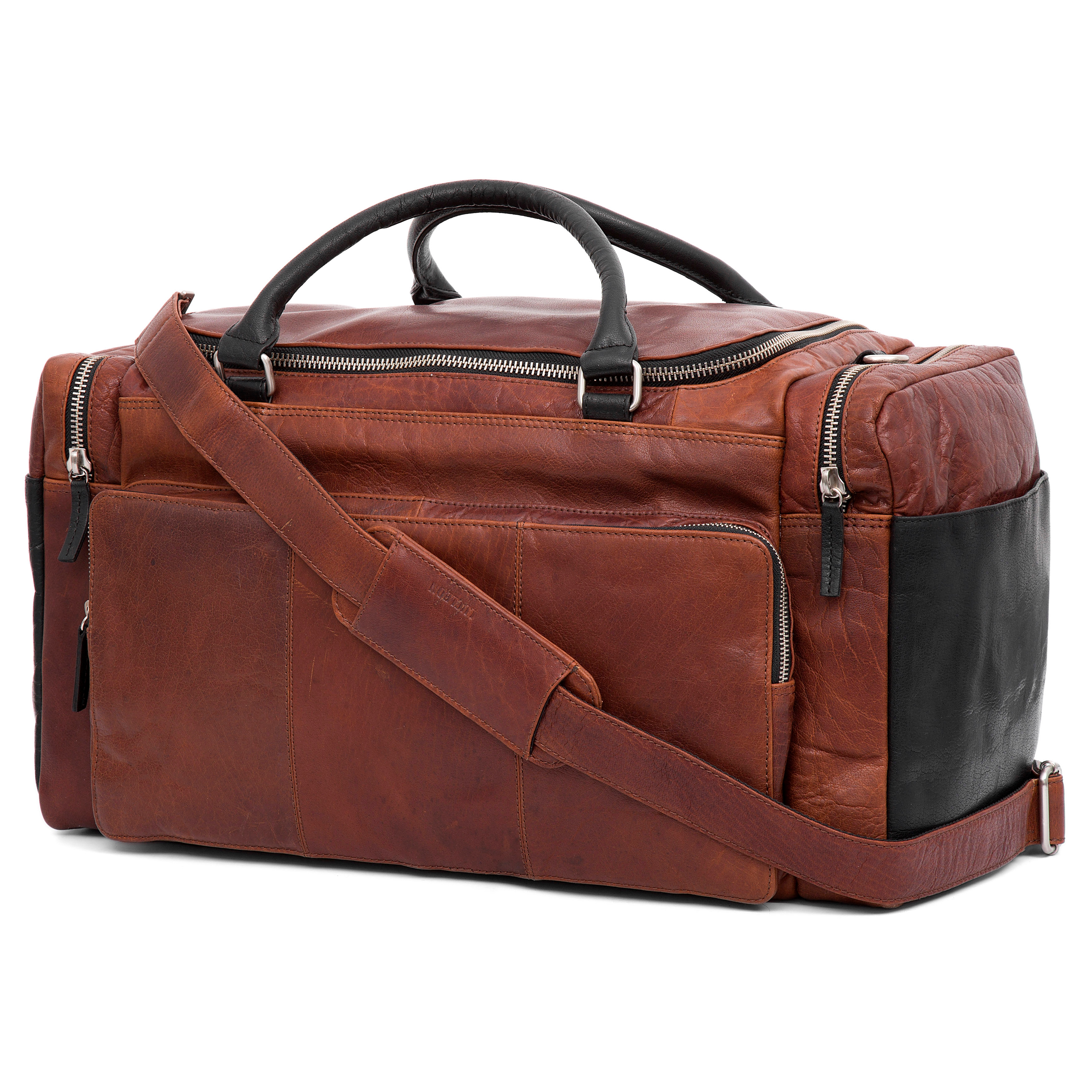 Montreal Tan & Black Leather Travel Bag - 4