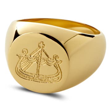 Makt | Gold-Tone Viking Ship Signet Ring Makt | Gold-Tone Viking Ship Signet Ring