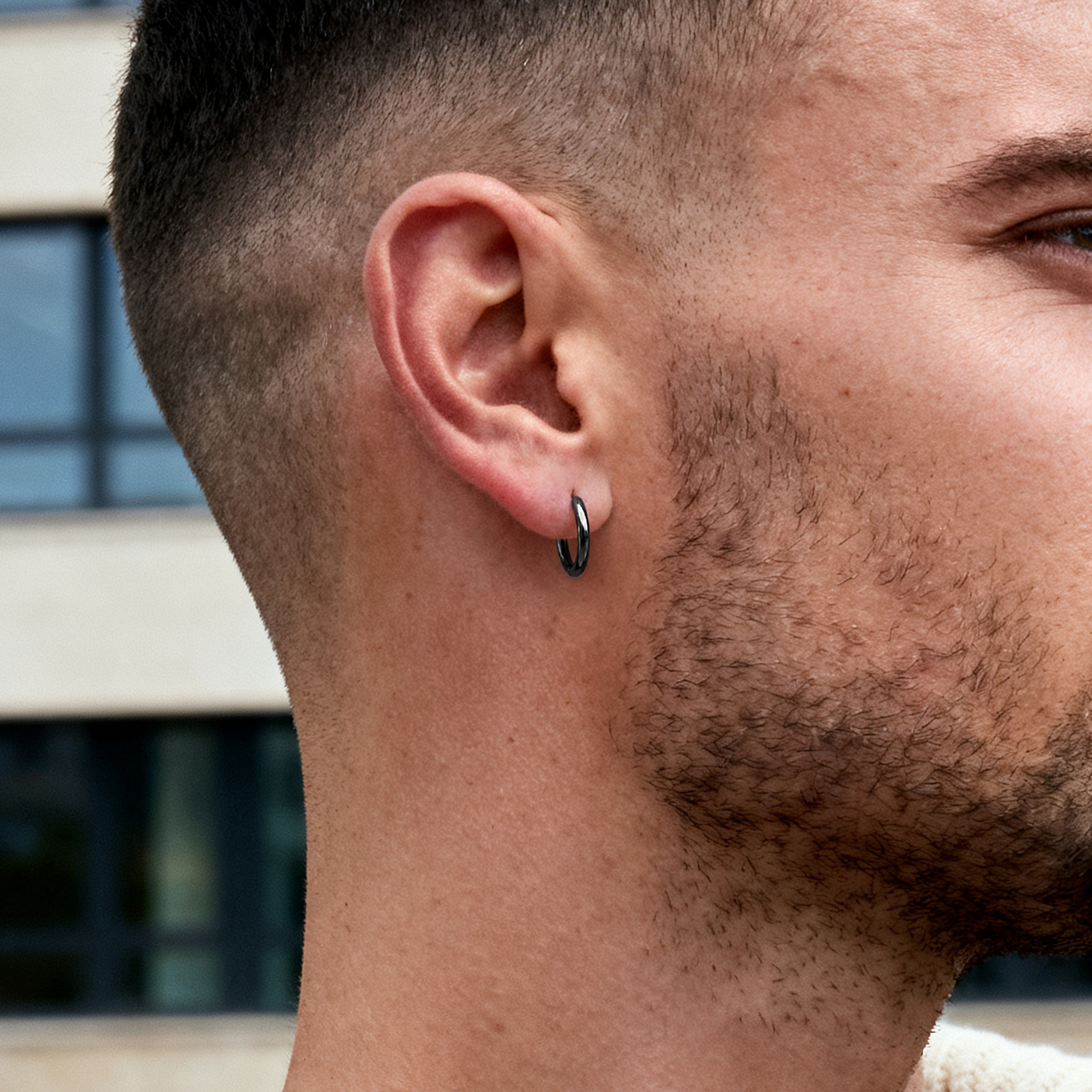 Black Steel Hoop Earring - 4