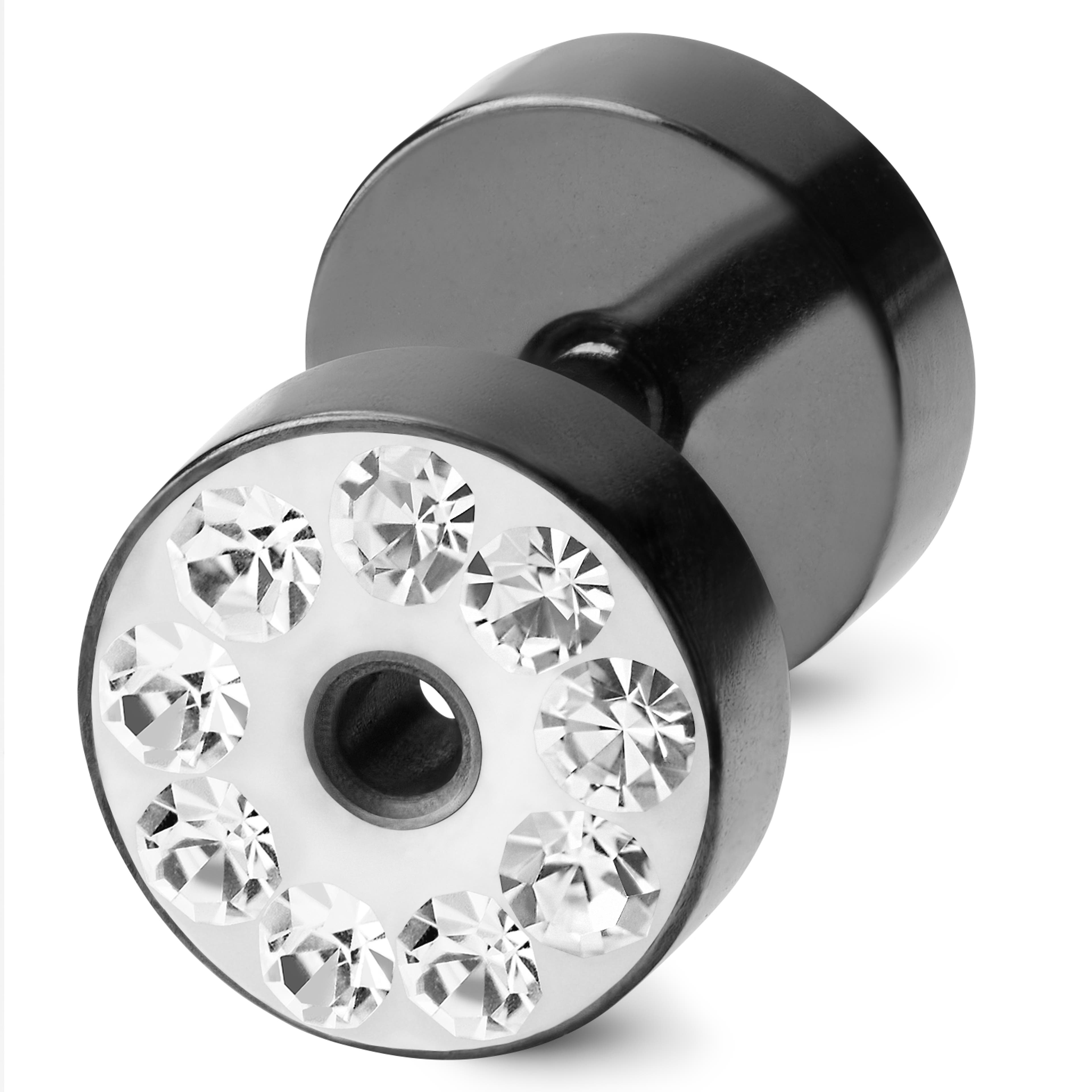6 mm Zirconia & Black Stainless Steel Circle Stud Earring