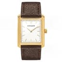 Legacy | Relógio Retro Quadrado Dourado com Mostrador Branco e Pulseira em Pele Castanha-escura Legacy | Relógio Retro Quadrado Dourado com Mostrador Branco e Pulseira em Pele Castanha-escura