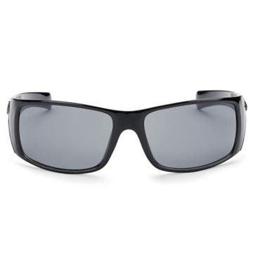 Слънчеви очила с лъскави черни рамки и правоъгълни стъкла