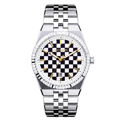 Flute | Zilverkleurig roestvrijstalen horloge met geruite sunray wijzerplaat en jubilee band Flute | Zilverkleurig roestvrijstalen horloge met geruite sunray wijzerplaat en jubilee band