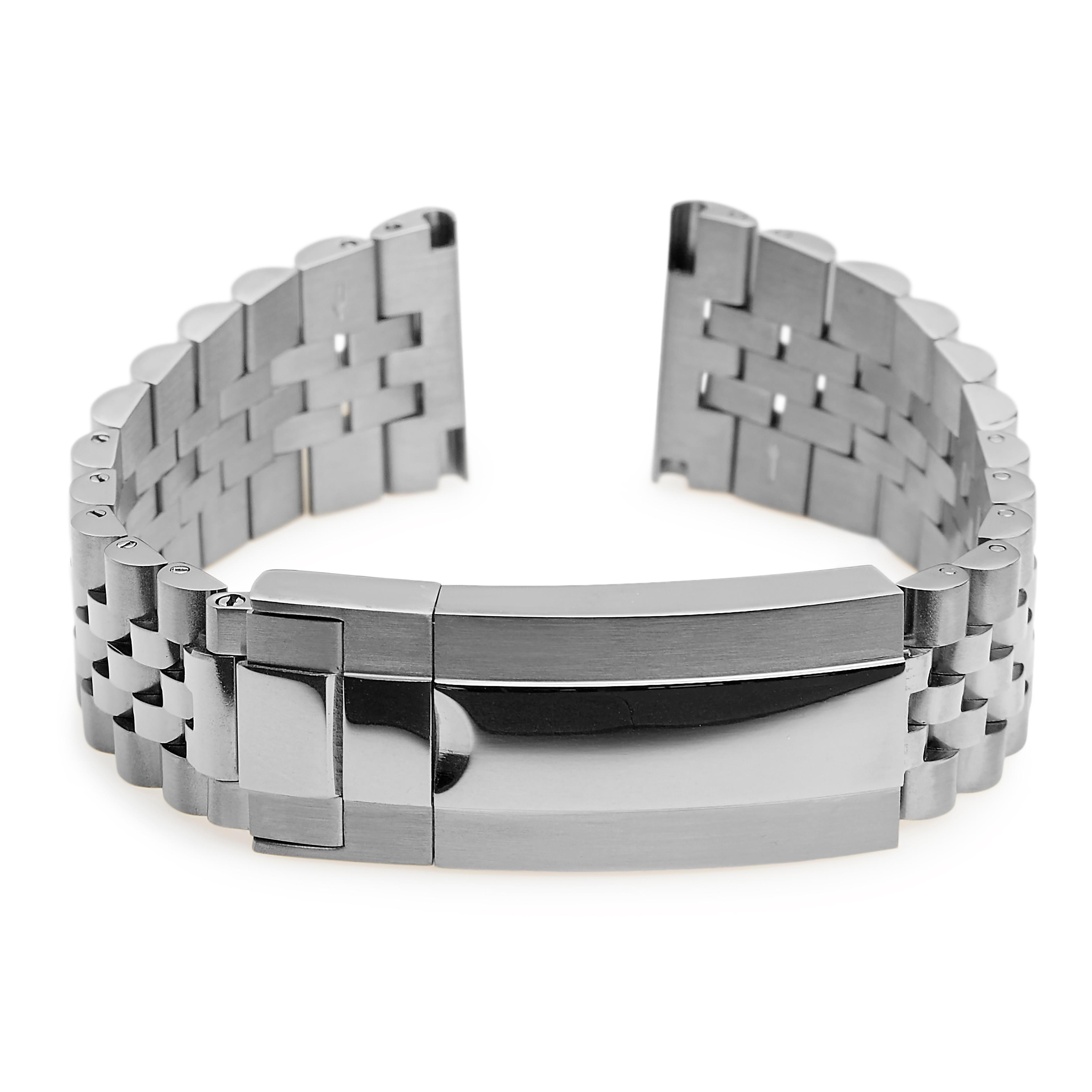 22mm Silver-Tone Stainless Steel Jubilee Watch Strap with Butterfly Clasp – Quick Release 22mm Silver-Tone Stainless Steel Jubilee Watch Strap with Butterfly Clasp – Quick Release
