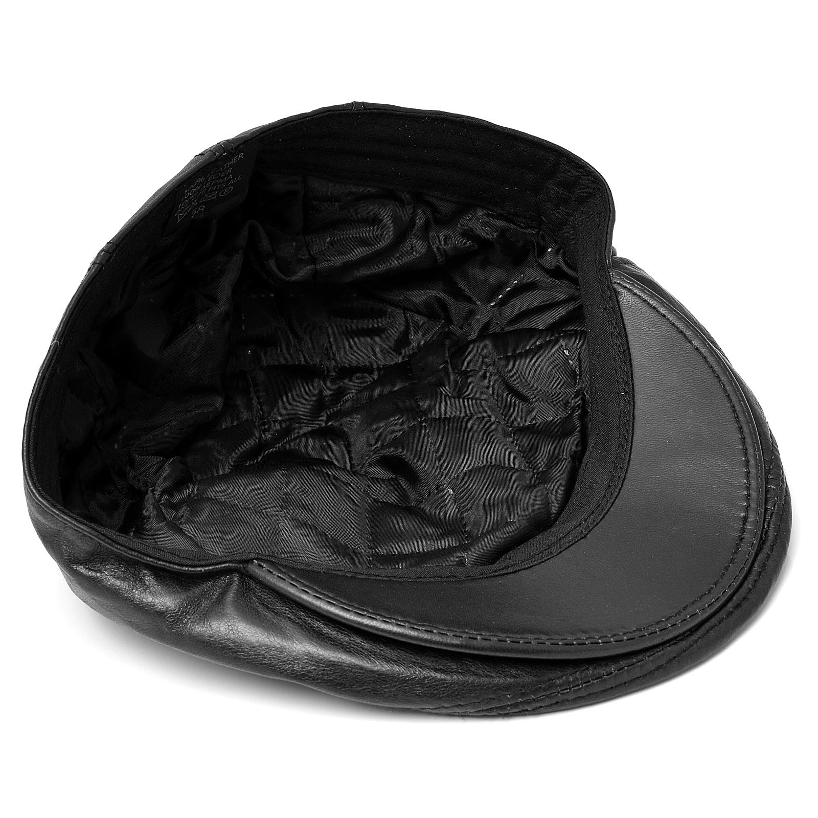 Béret à visière en cuir noir mat - 3
