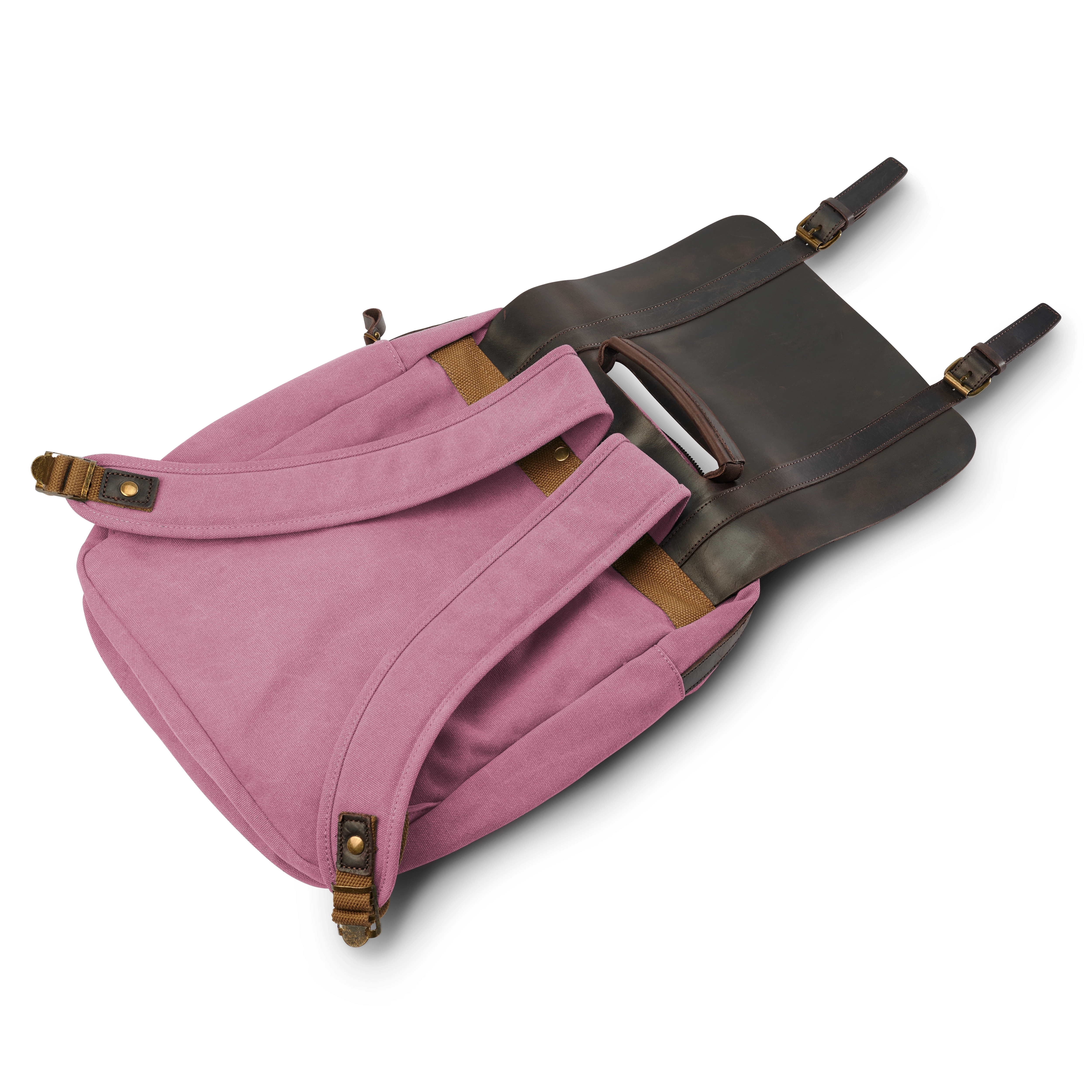 Vintage-Style Pink Canvas & Dark Leather Backpack - 6