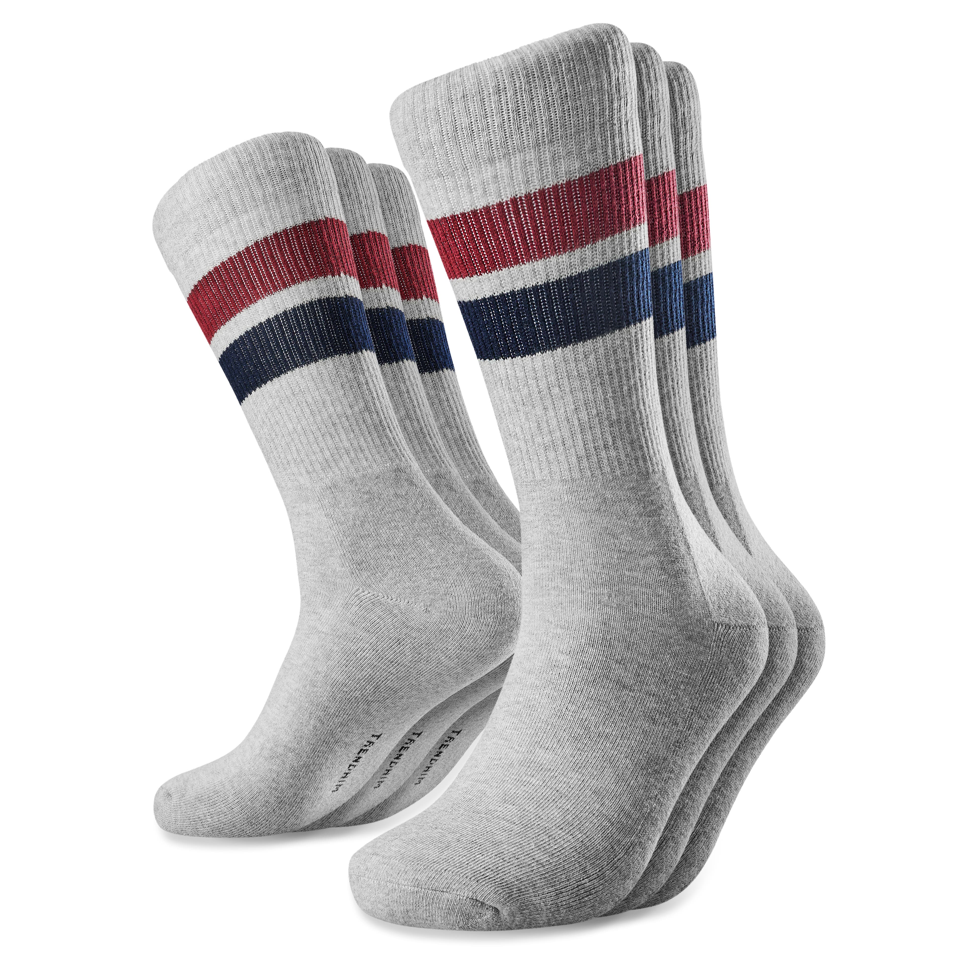 DryFeel | Set van 3 paar gestreepte lichtgrijze katoenen tennissokken DryFeel | Set van 3 paar gestreepte lichtgrijze katoenen tennissokken