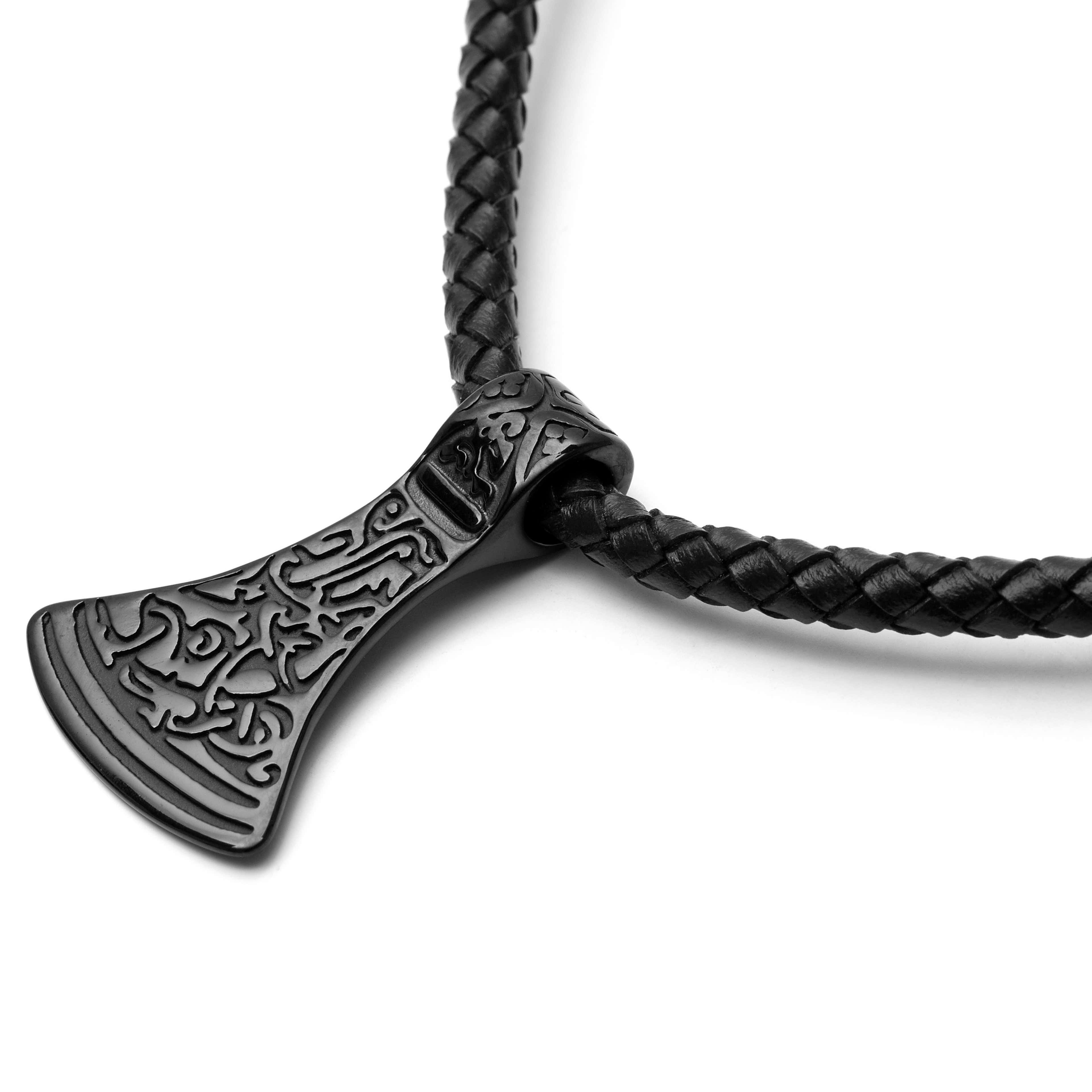 Rune Thor’s Axe Black Leather Necklace - 2 - gallery