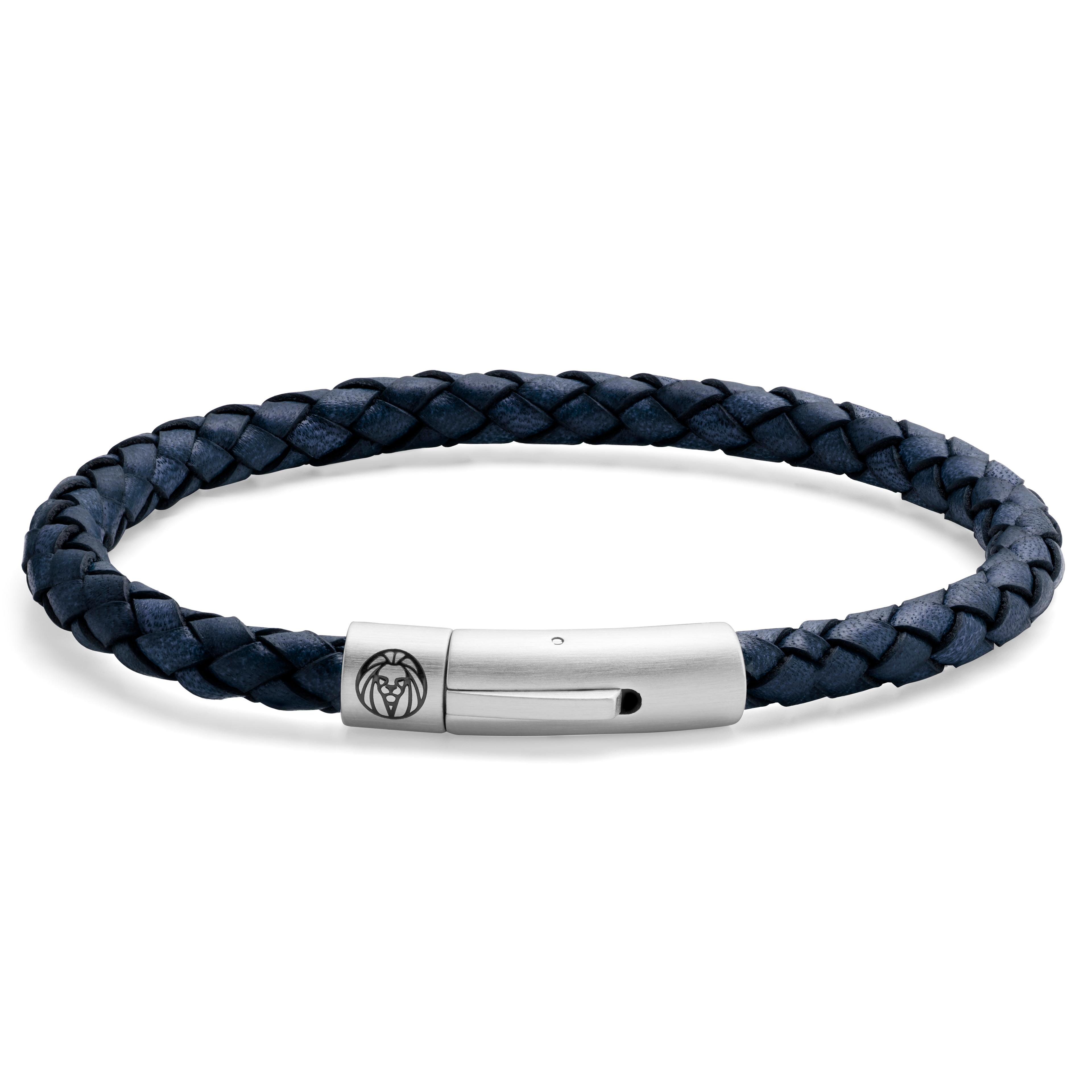 Bracelet Homme En Cuir Tressé | Couleurs Noir/blanc Ou Noir/bleu | Fermoir Magnétique | Taille Réglable 19-23 Cm | En Cuir PU, Style Casual/chic
