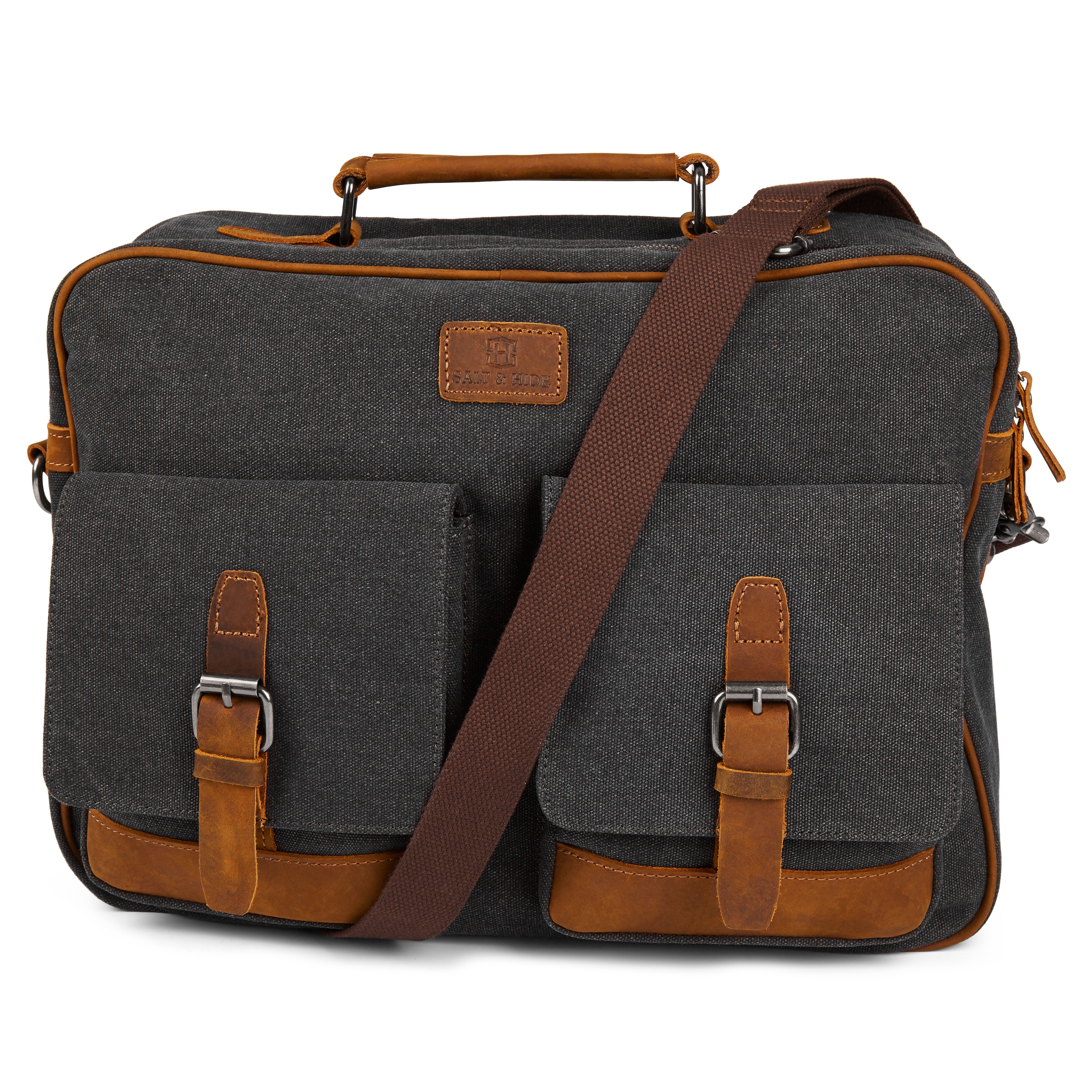 Tarpa | Graphite Canvas & Tan Leather Messenger Bag - 3