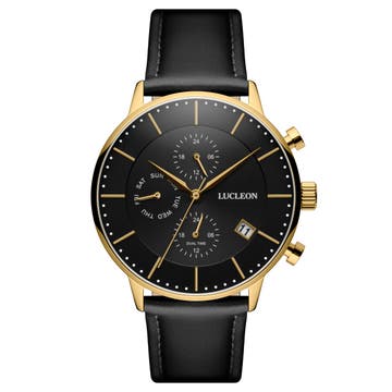 Ternion | Zwart en Goudkleurig Roestvrijstalen Horloge met Dubbele Tijd