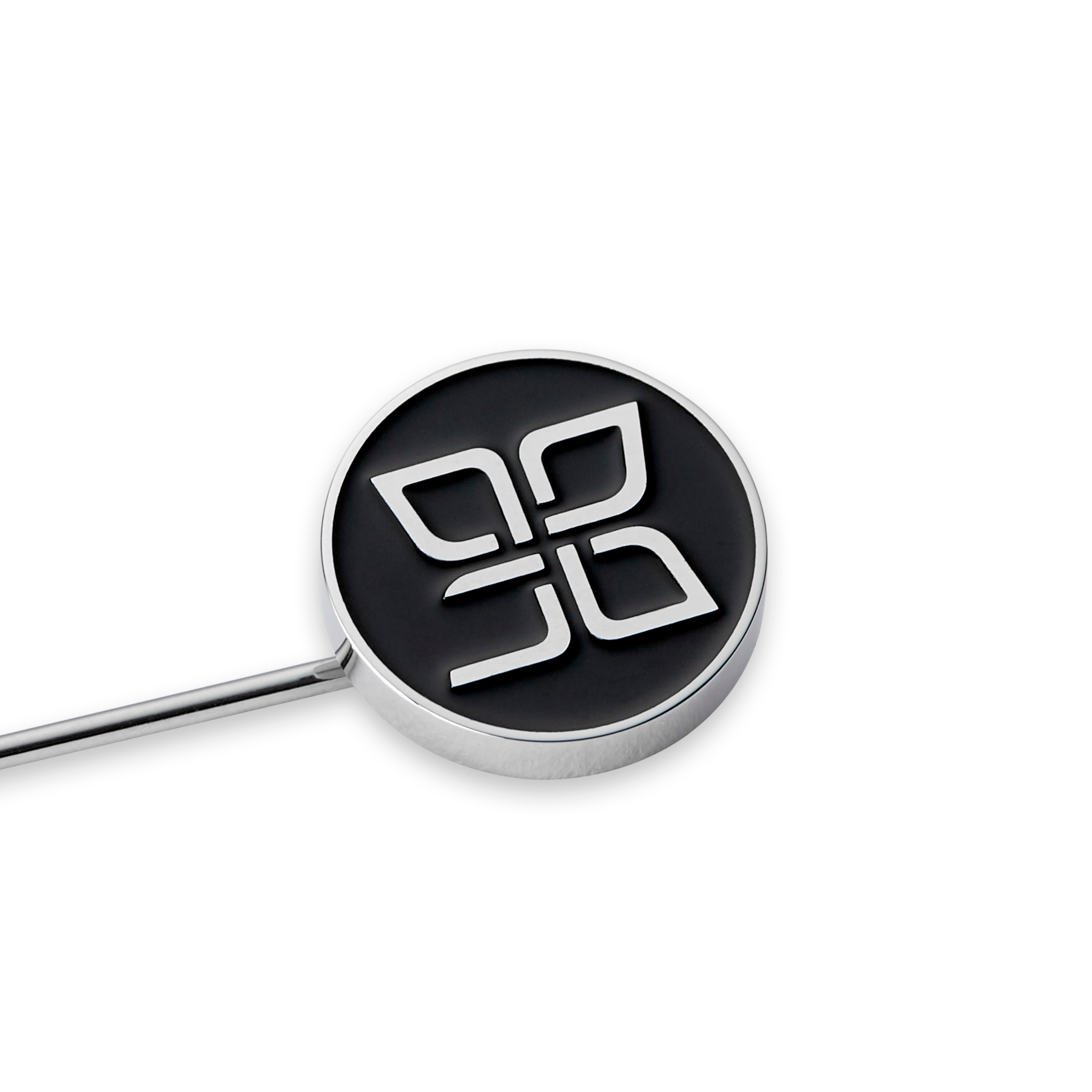 Geo Remix | Round Silver-Tone & Black Four Leaf Clover Lapel Pin - 2