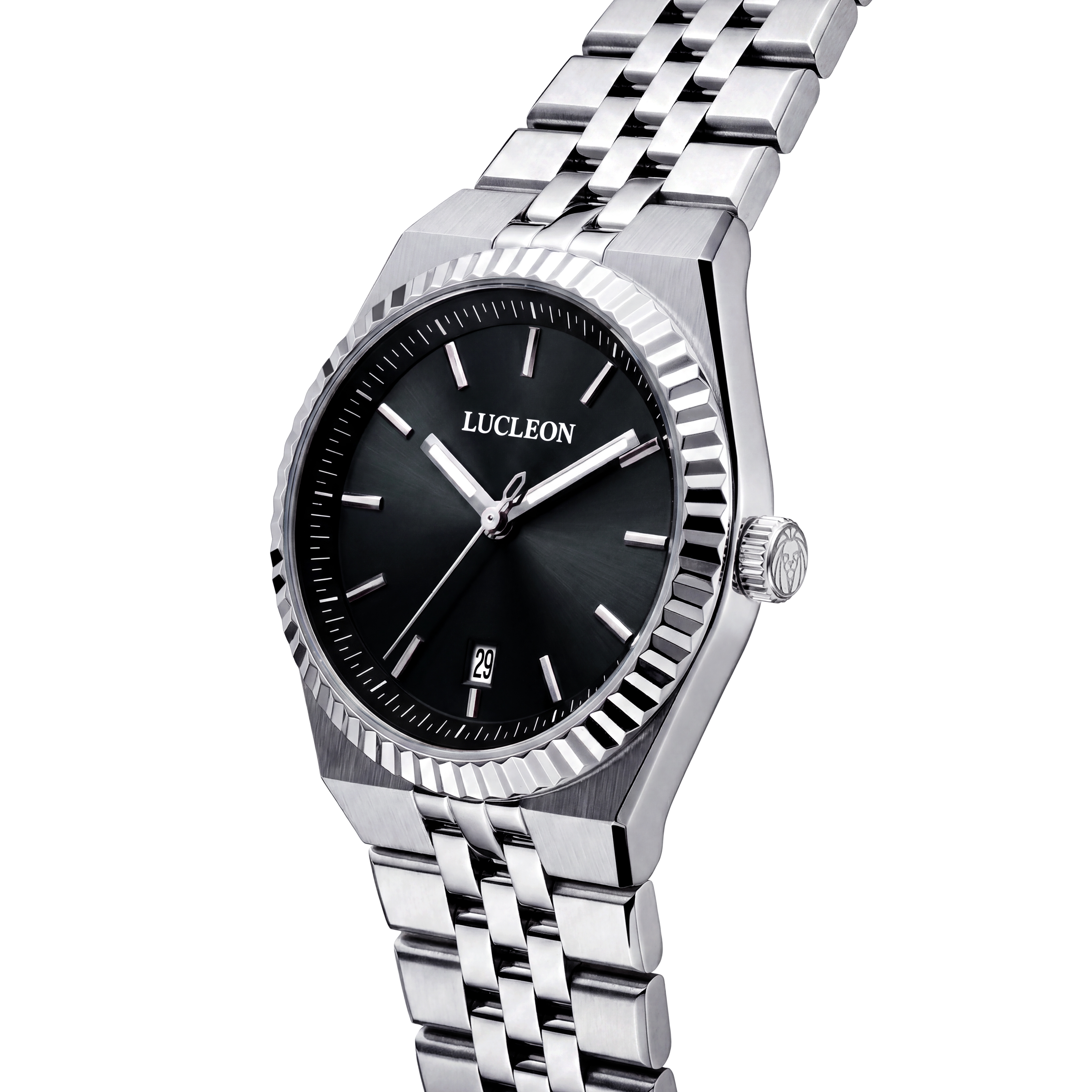 Flute | Montre en acier inoxydable couleur argent avec cadran soleillé noir et bracelet Jubilee - 2