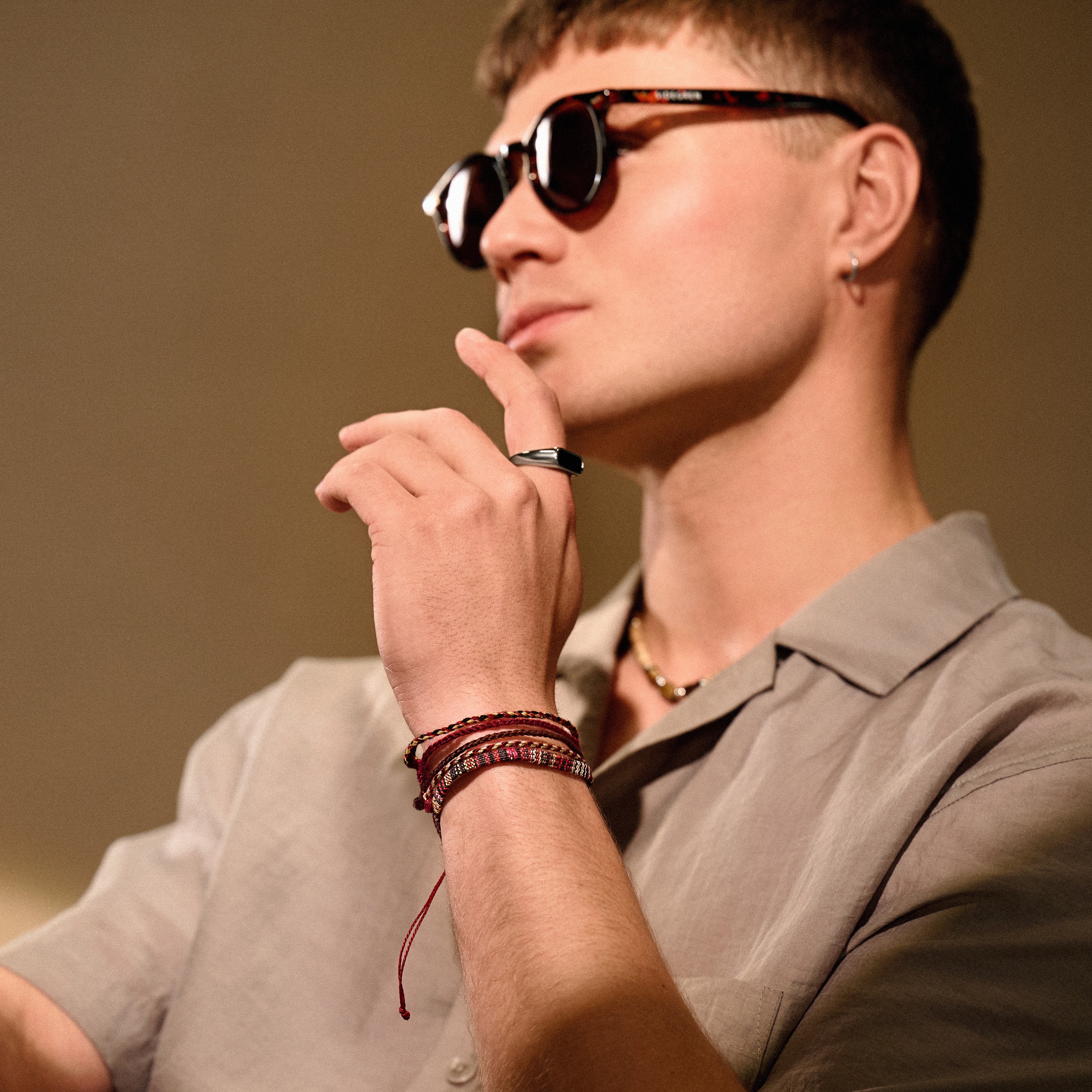 Dark Red Multicolored Textile Surfer Bracelet - 4