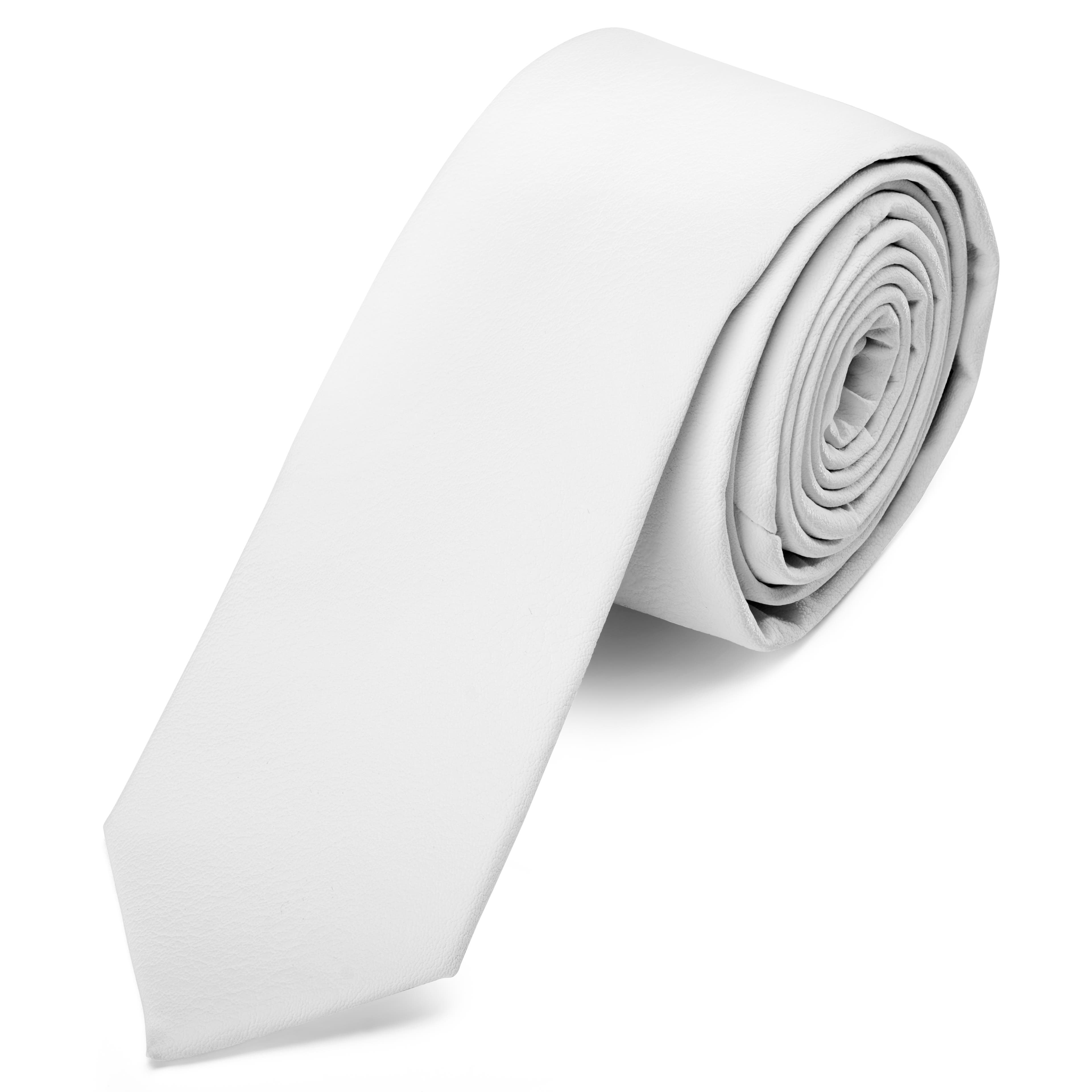 Бяла тясна вратовръзка от изкуствена кожа