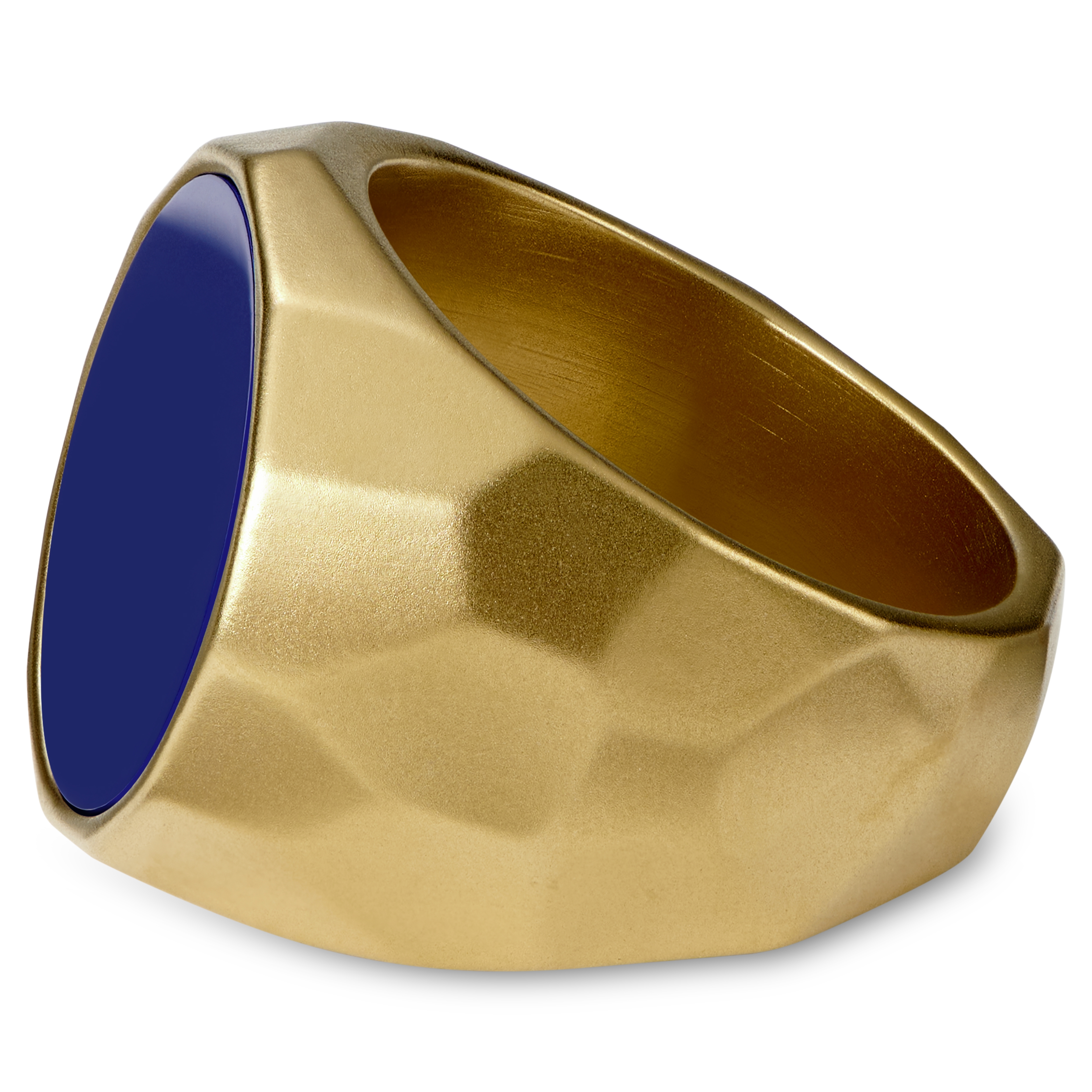 Jax | Gold-Tone With Navy Blue Stone Signet Ring - 2