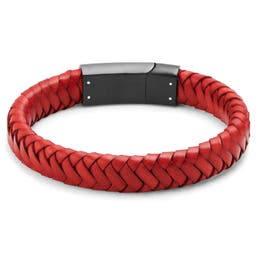 Bracelet en cuir tressé rouge