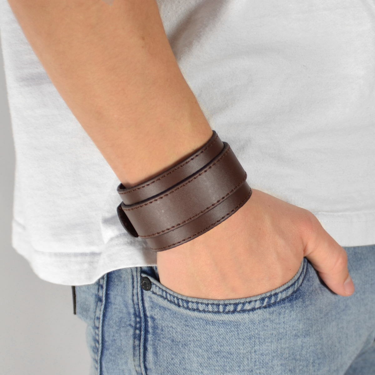 Brūna liela divkārša ādas aproce - 4