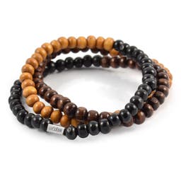 Wrap-around Black & Brown Wood Bead Bracelet Set
