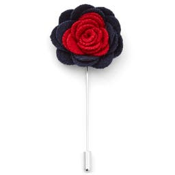 Royal Blue & Currant Red Flower Lapel Pin