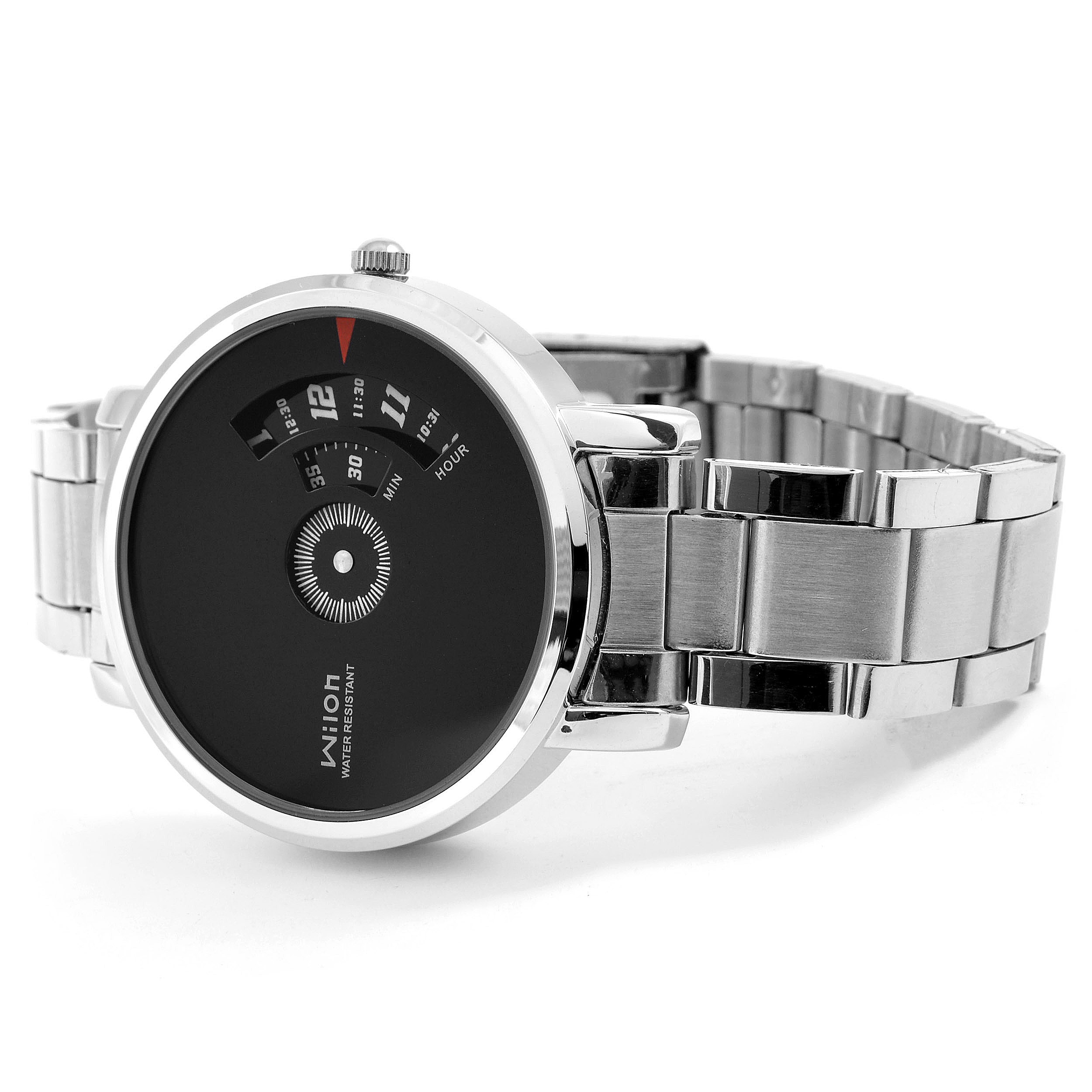 Silberne Edelstahluhr mit schwarzem Zifferblatt - 3