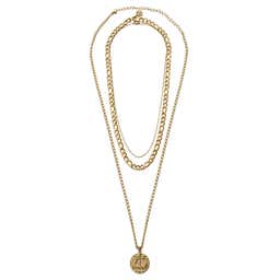 Gold-tone Viking Coin, Light Chain, and Figaro Chain Layering Bundle