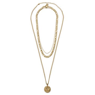 Gold-Tone Viking Coin, Figaro & Cable Chain Necklace Layering Bundle